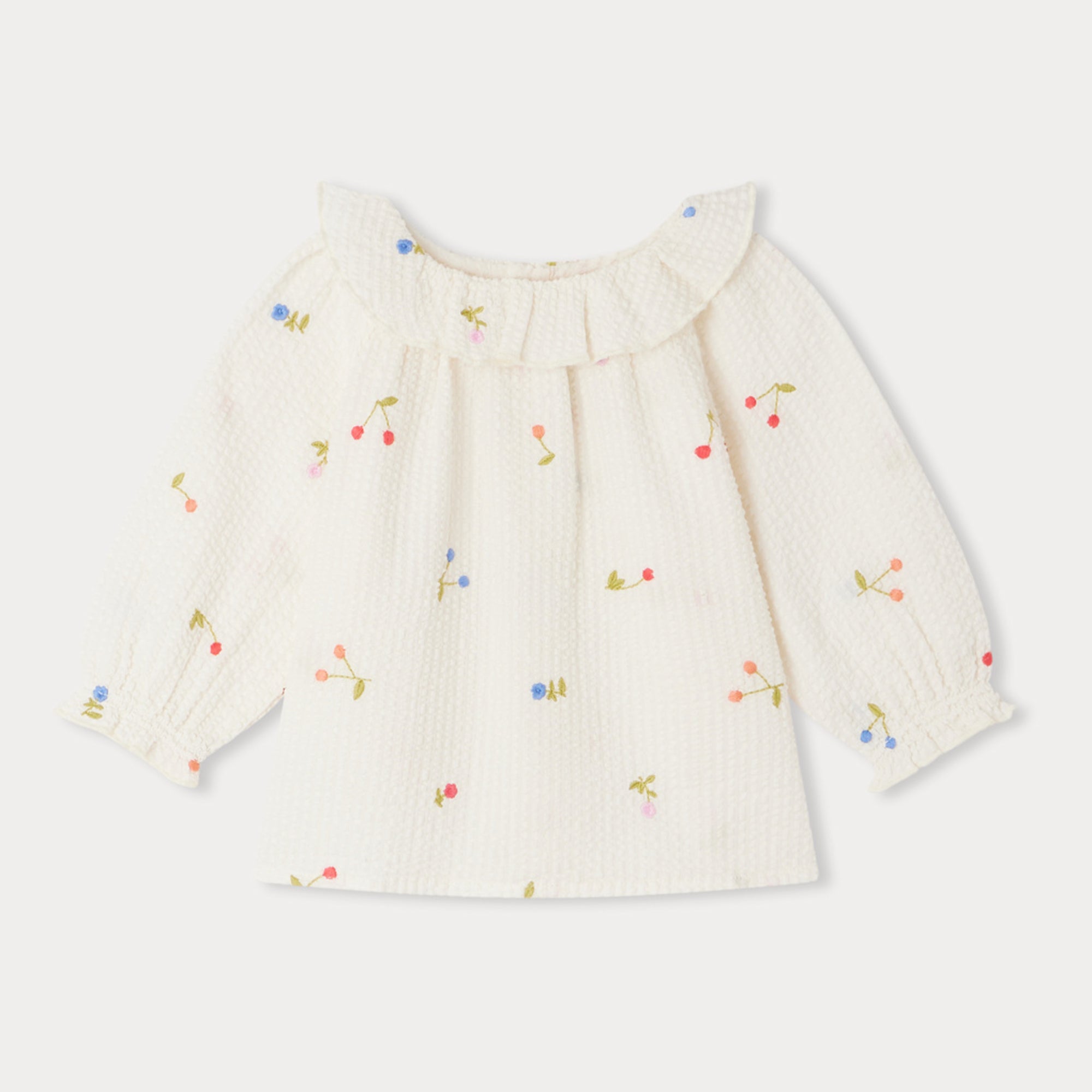 Baby Girls White Cherry Embroidered Cotton Top