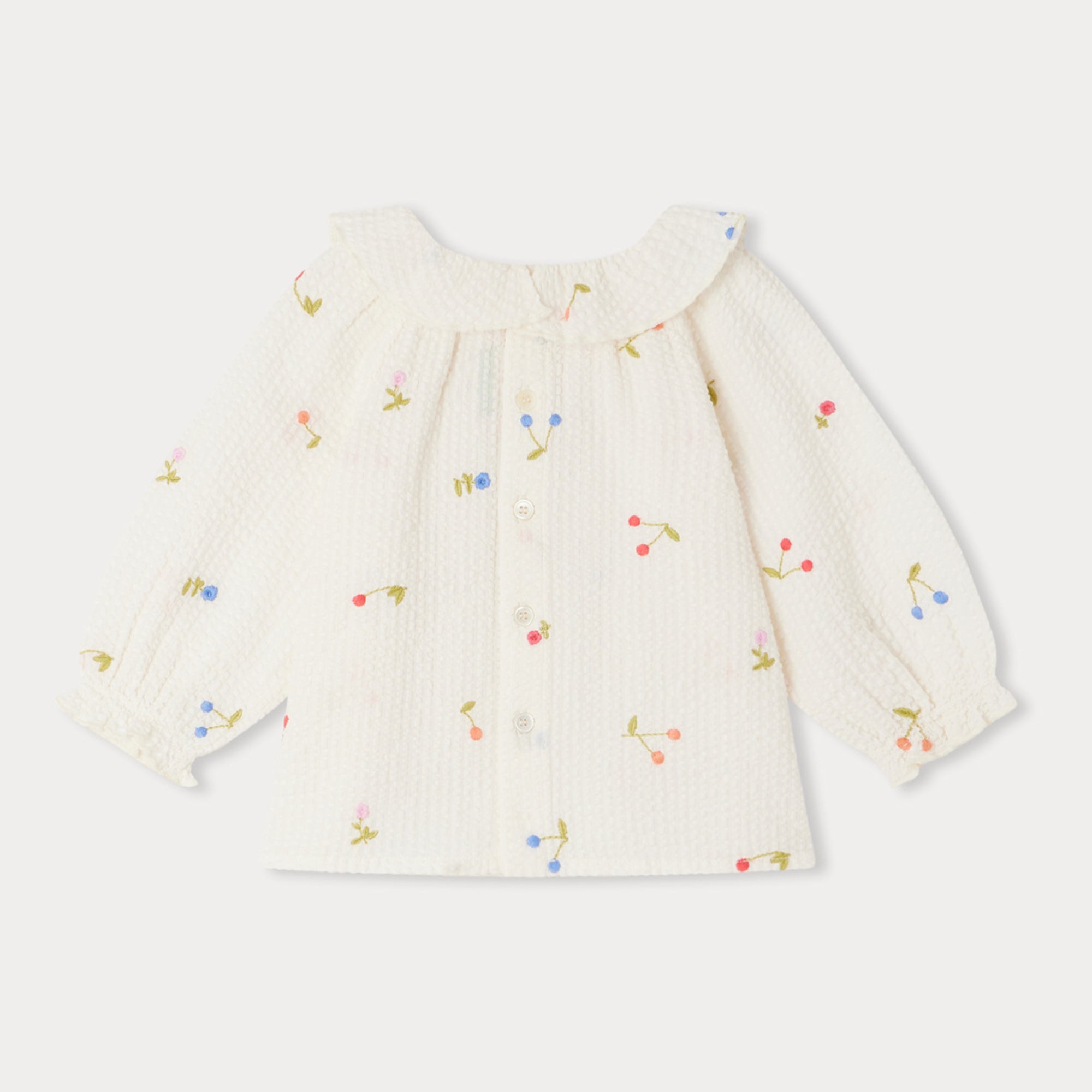 Baby Girls White Cherry Embroidered Cotton Top