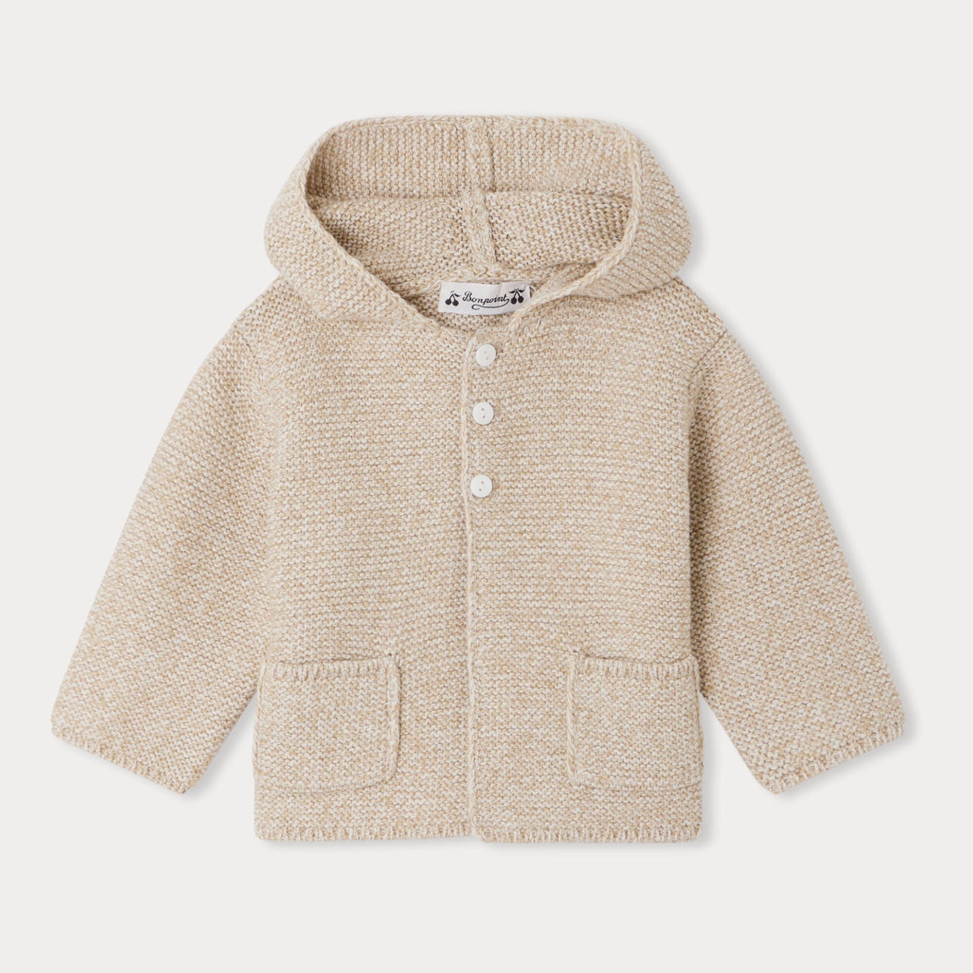 Baby Boys & Girls Beige Hooded Wool Cardigan