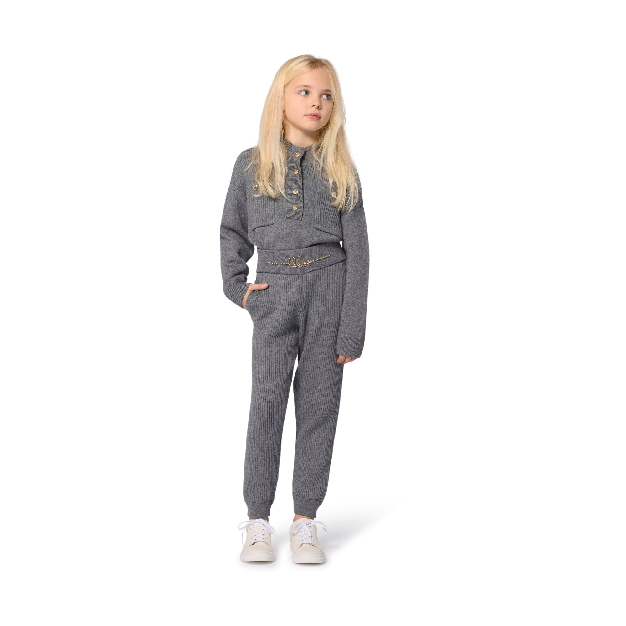 Girls Grey Cotton Knit Sweater