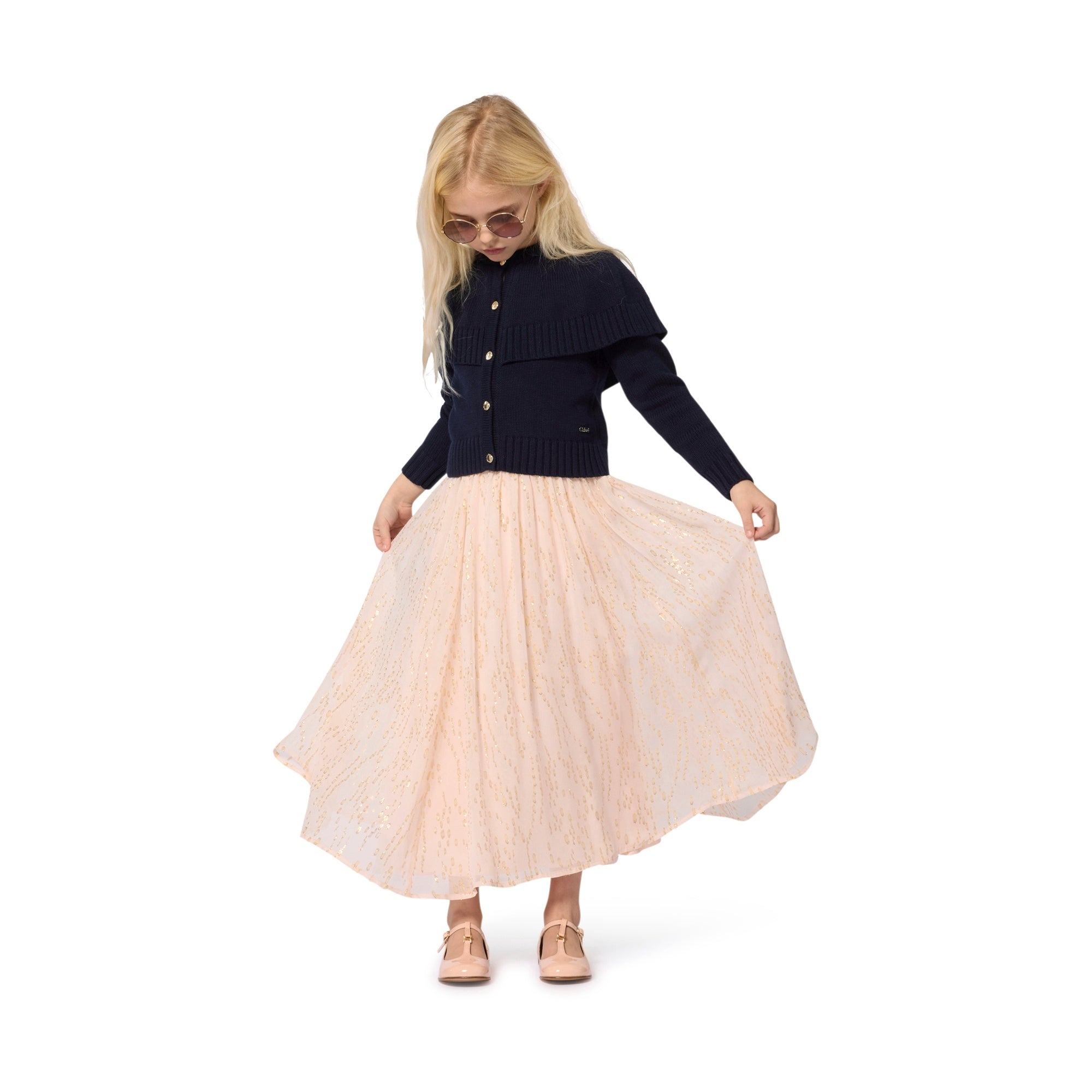 Girls Dark Blue Cotton Knit Cardigan
