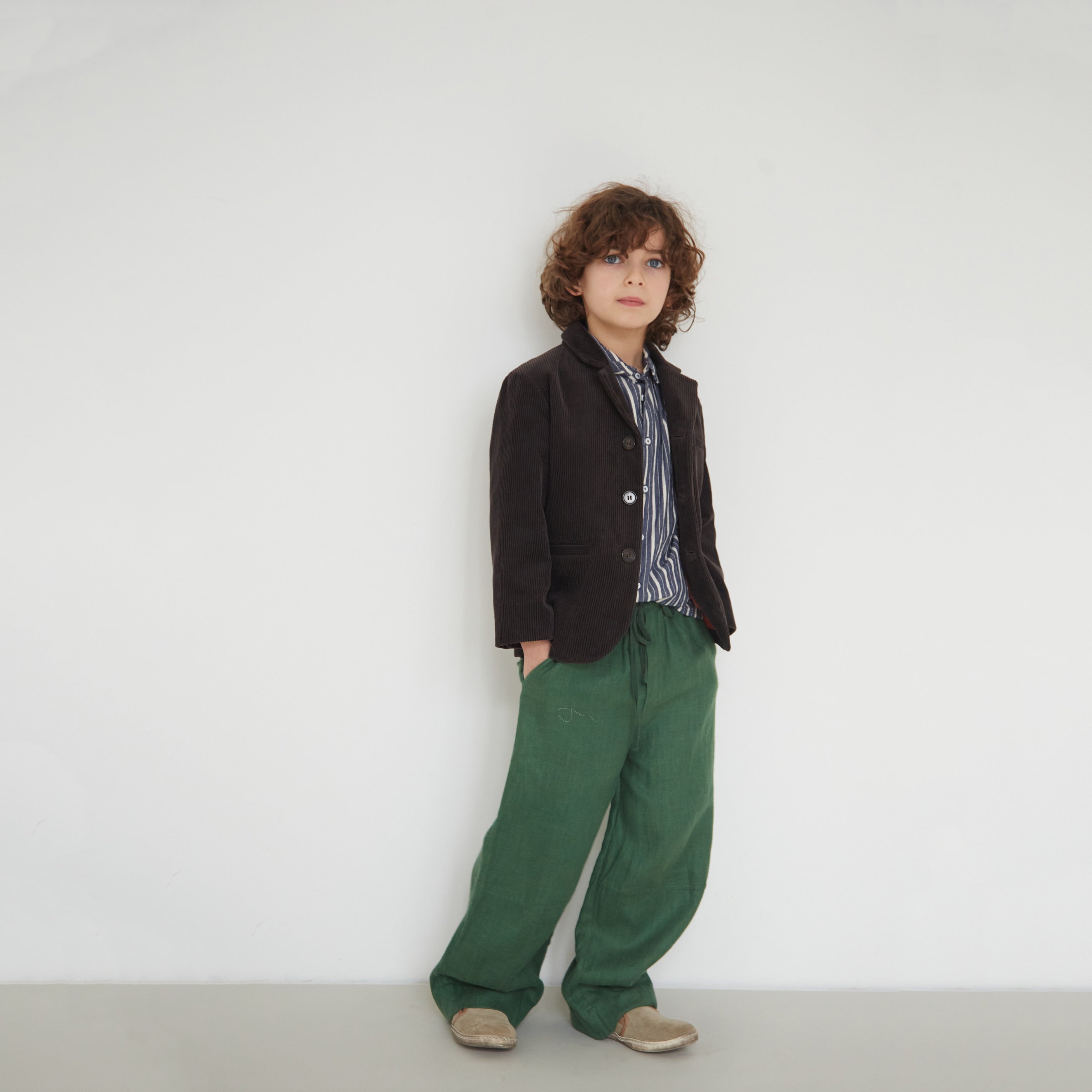 Boys & Girls Green Linen Trousers