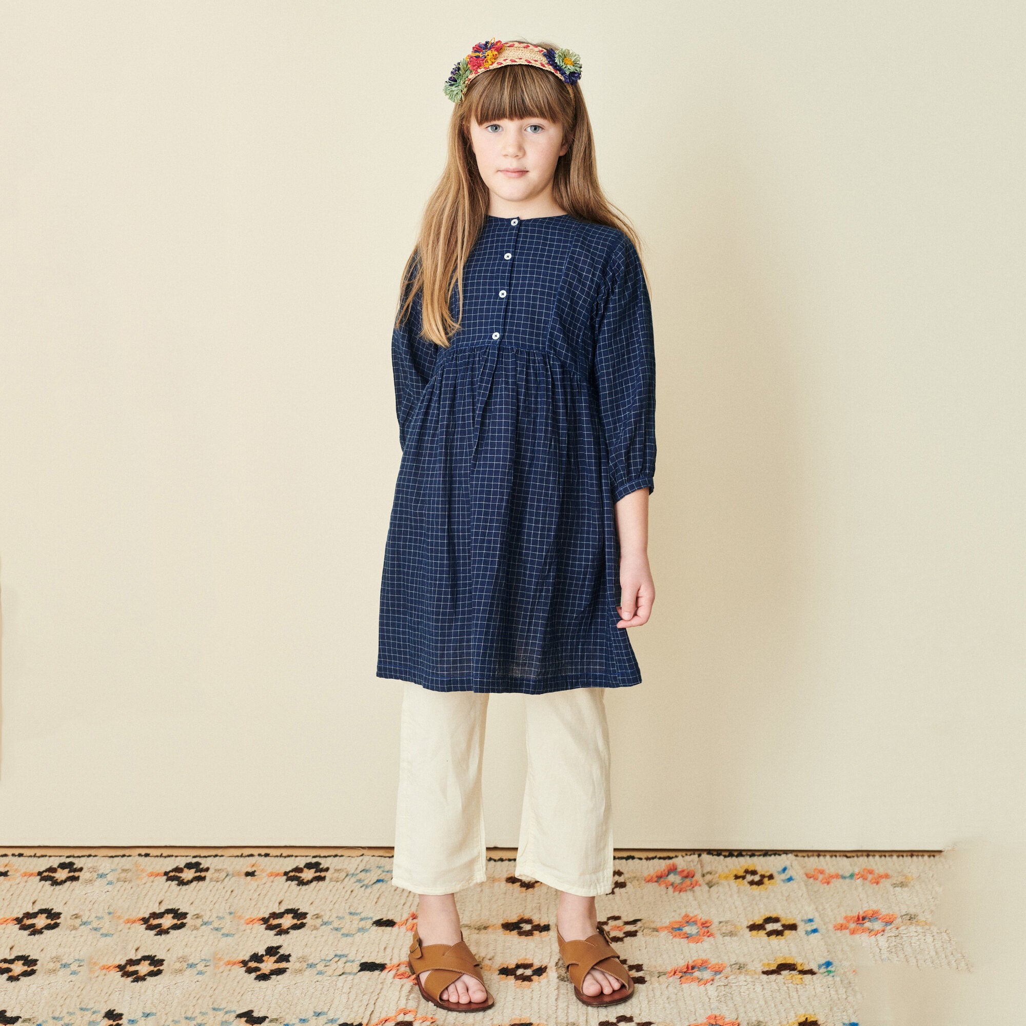 Girls Navy Check Cotton Dress