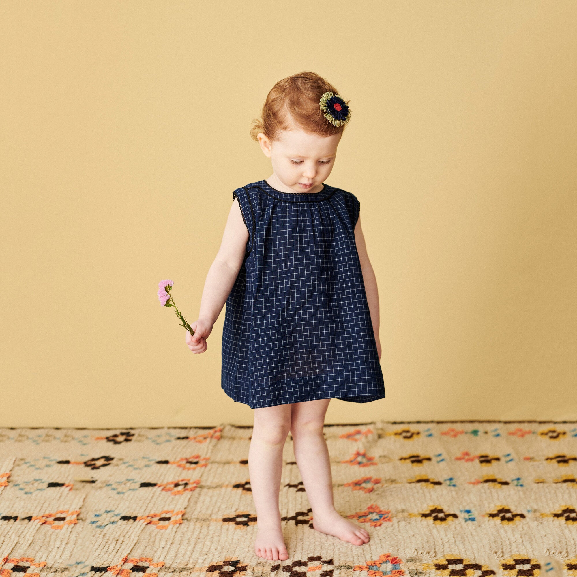 Baby Girls Navy Check Cotton Dress