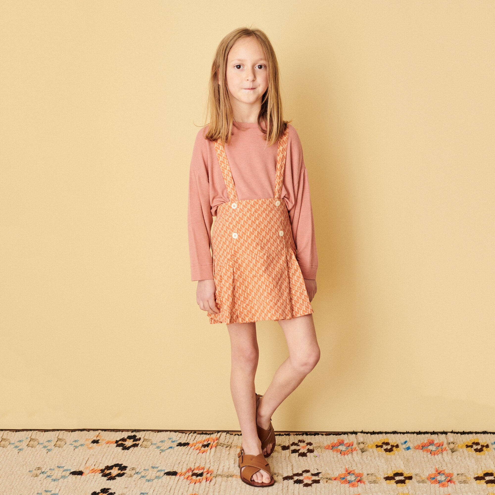 Girls Apricot Printed Strap Skirt