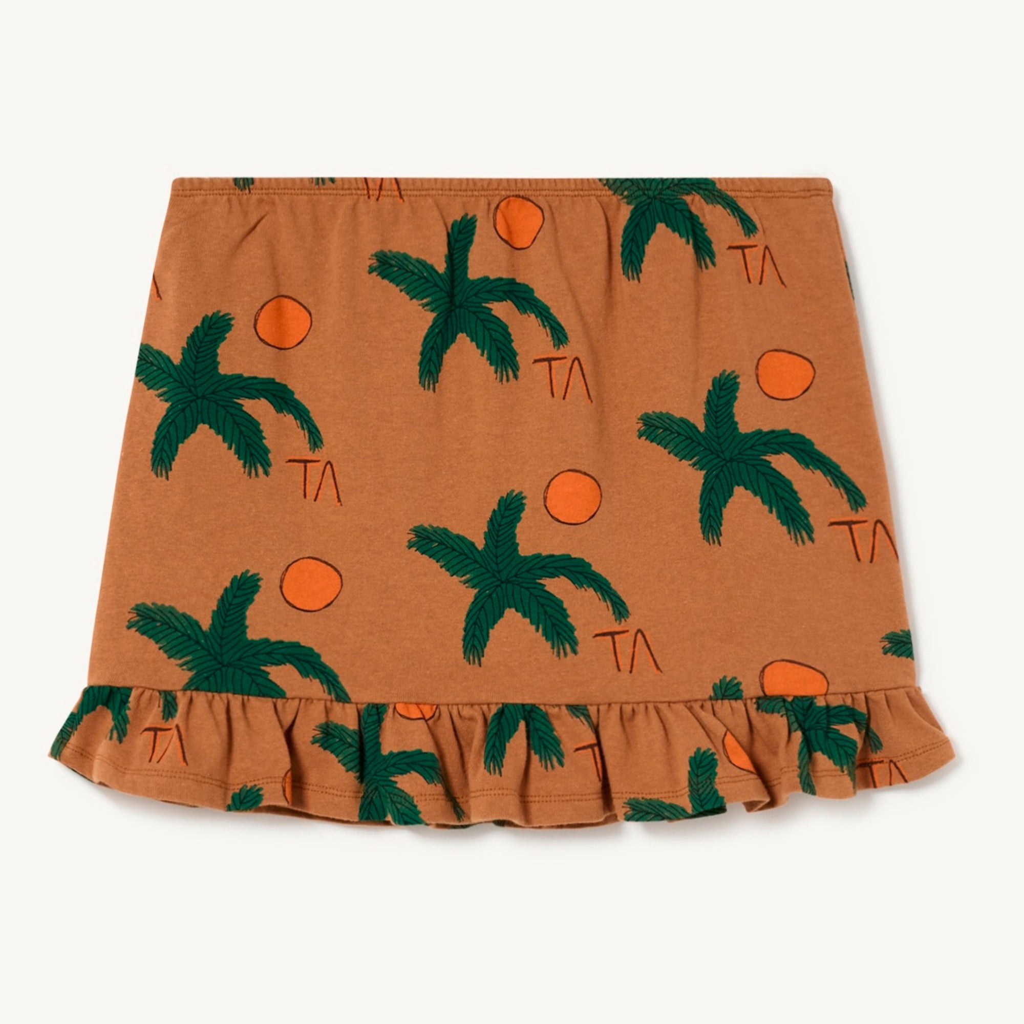 Girls Brown Printed Cotton Skirt