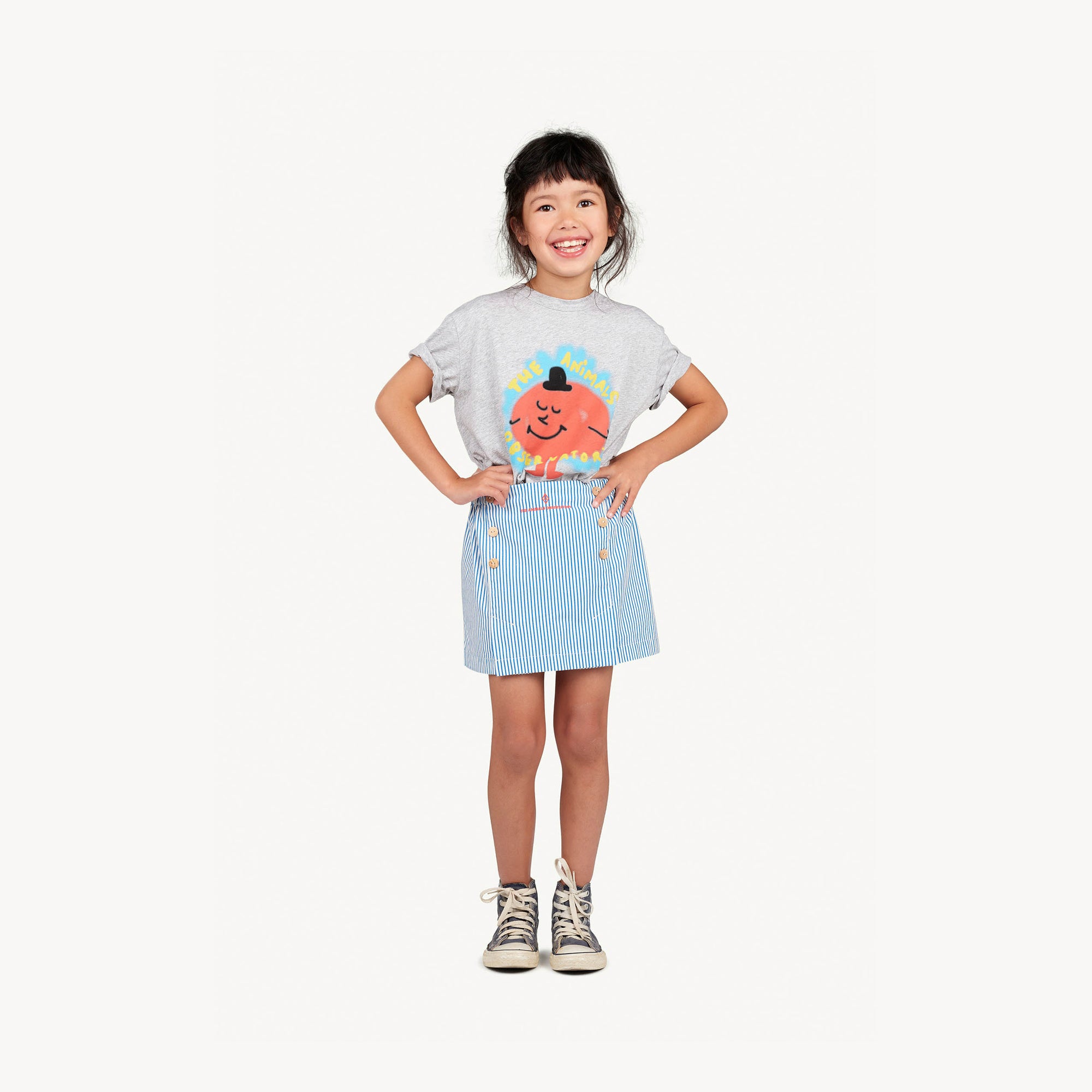 Girls Blue Stripes Cotton Skirt