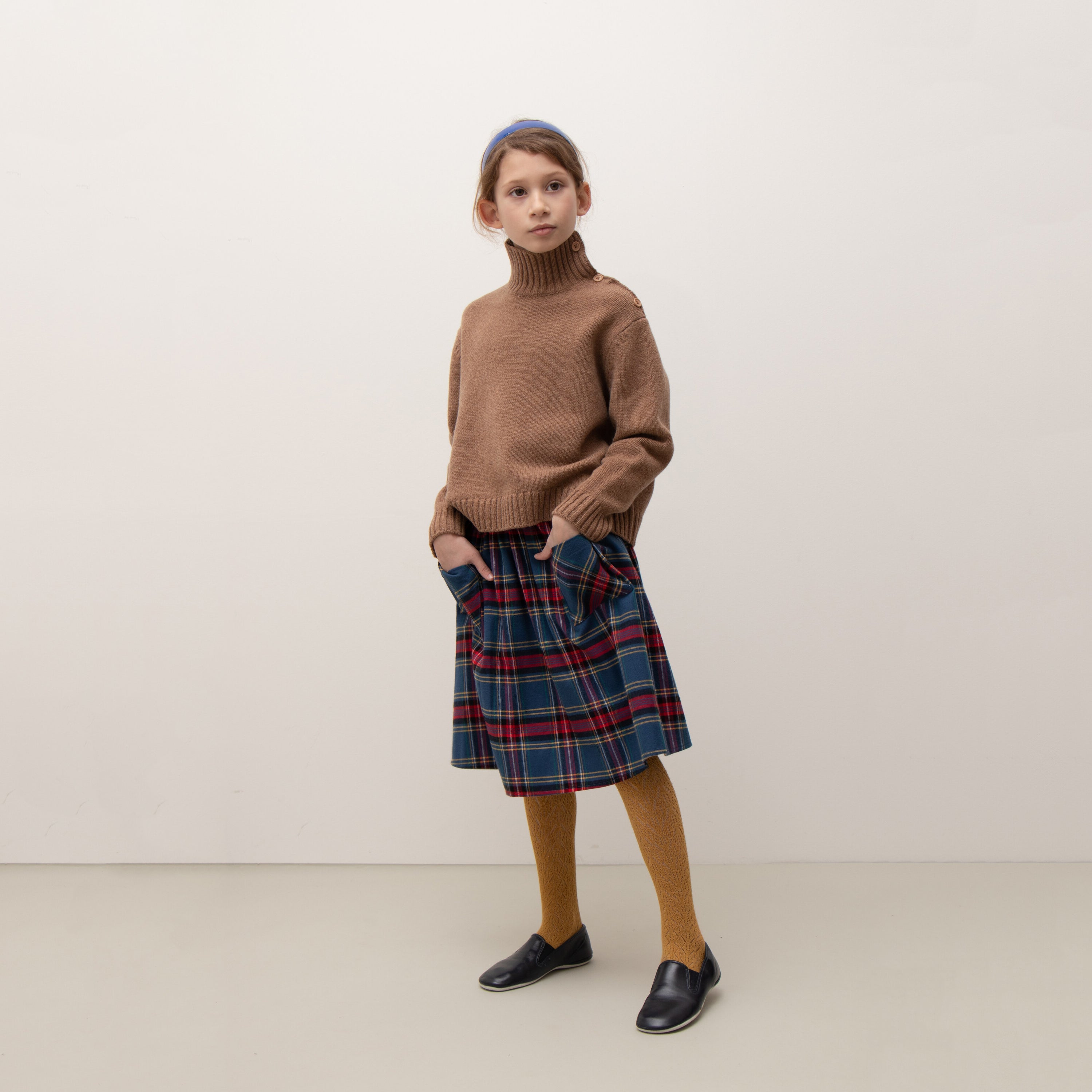 Girls Blue Check Cotton Skirt