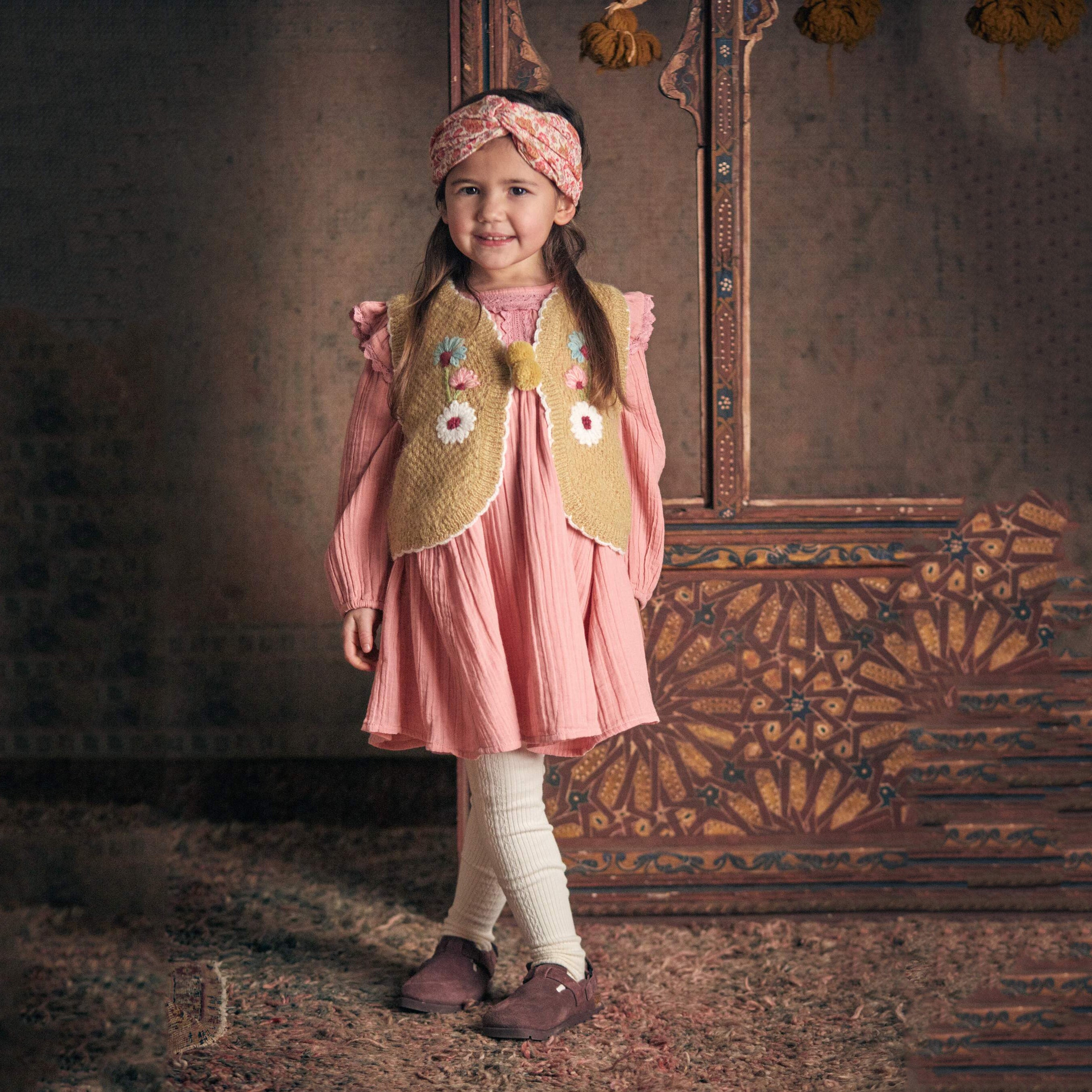 Girls Yellow Embroidered Gilet