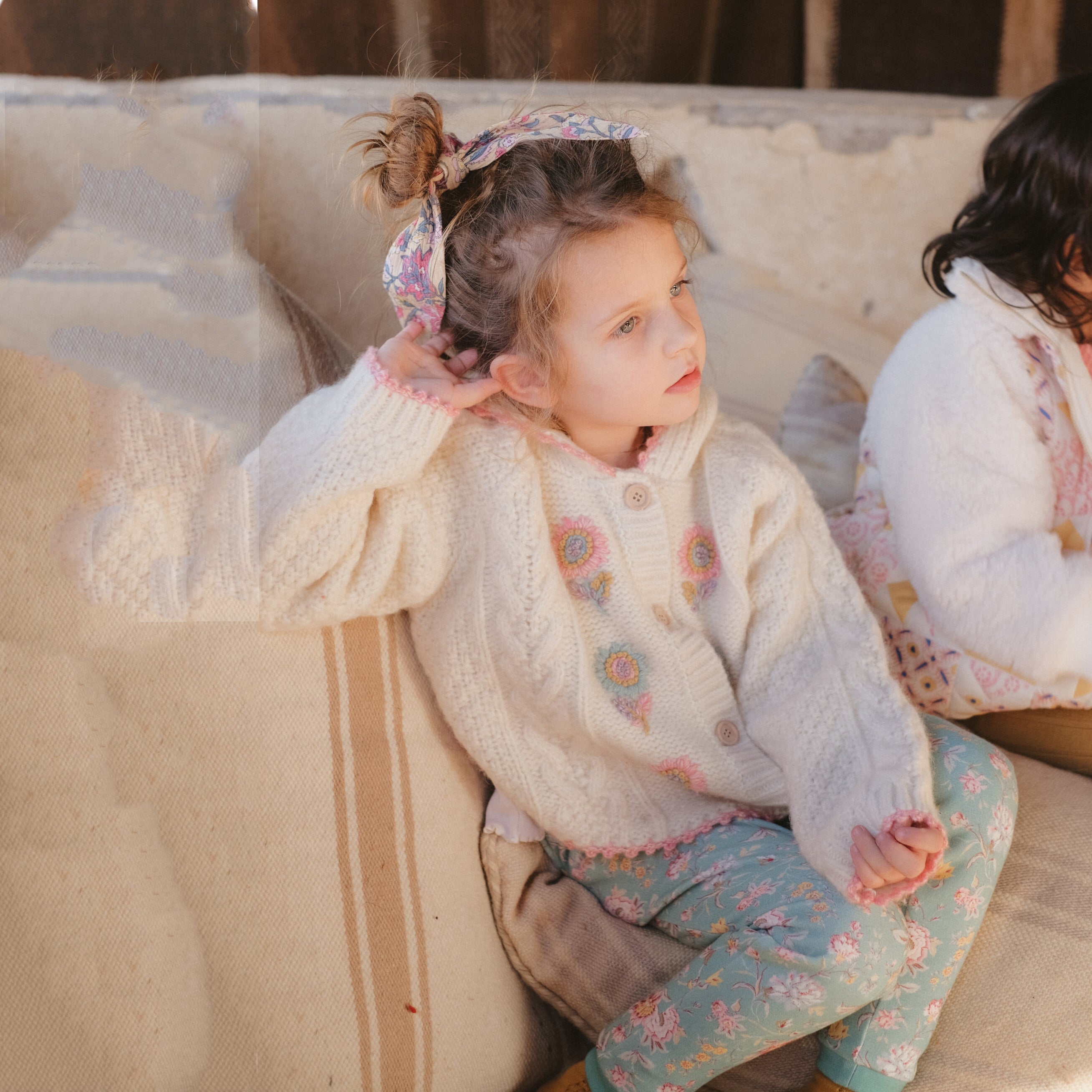 Girls White Wool Hooded Cardigan