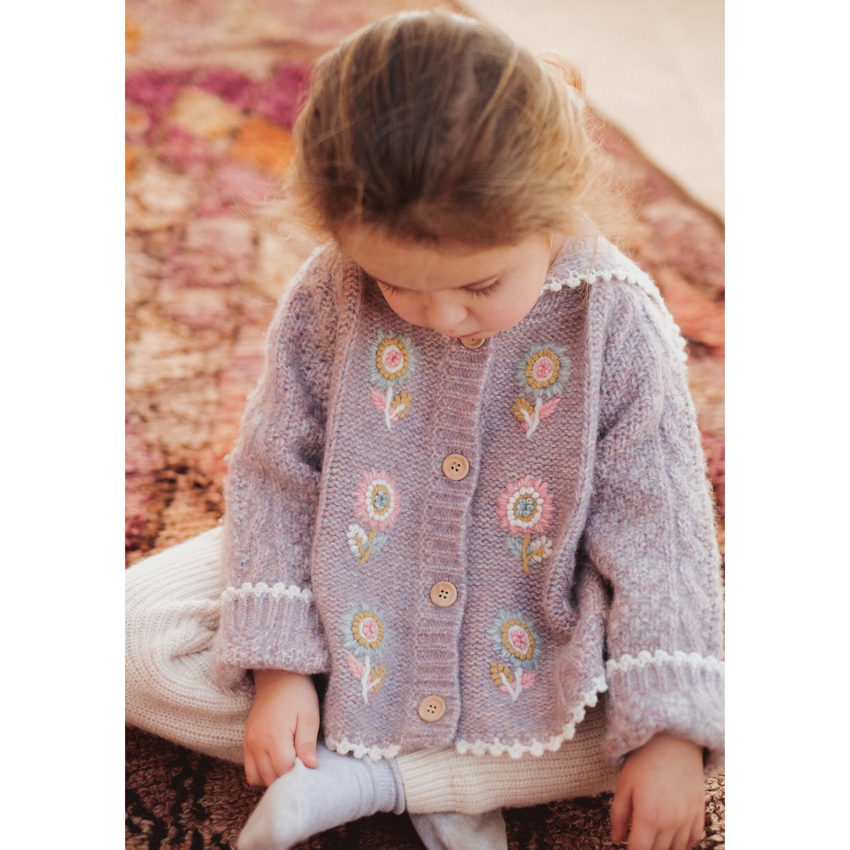 Girls Mauve Wool Hooded Cardigan