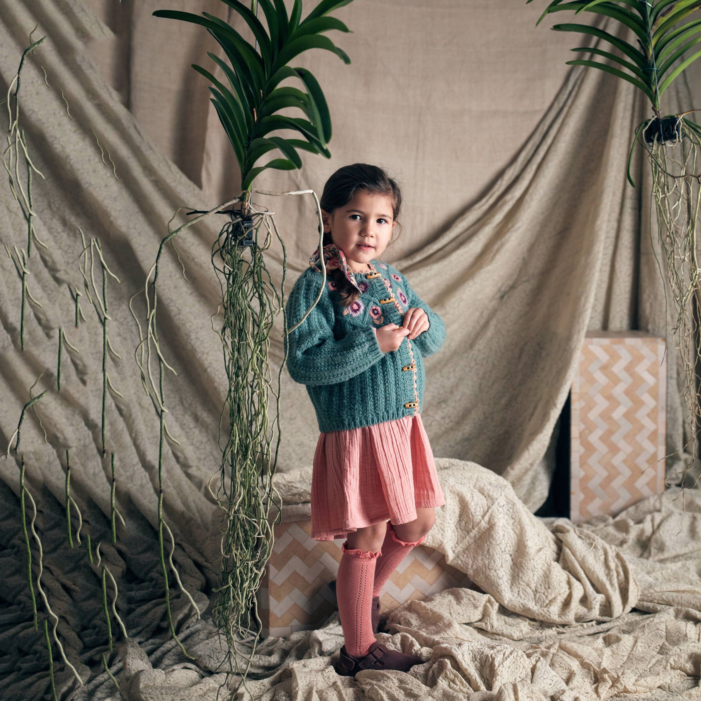 Girls Blue Flower Wool Cardigan