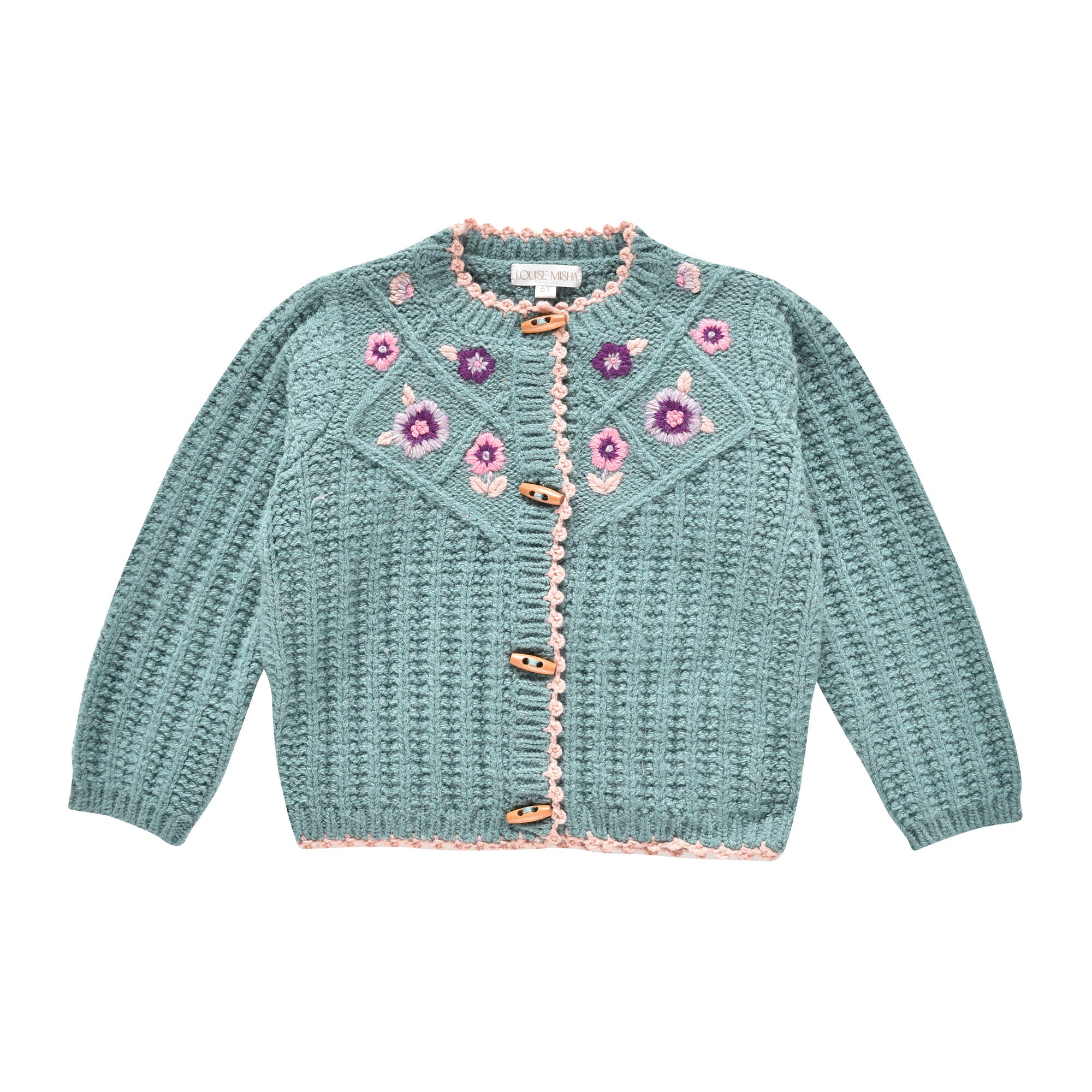 Girls Blue Flower Wool Cardigan
