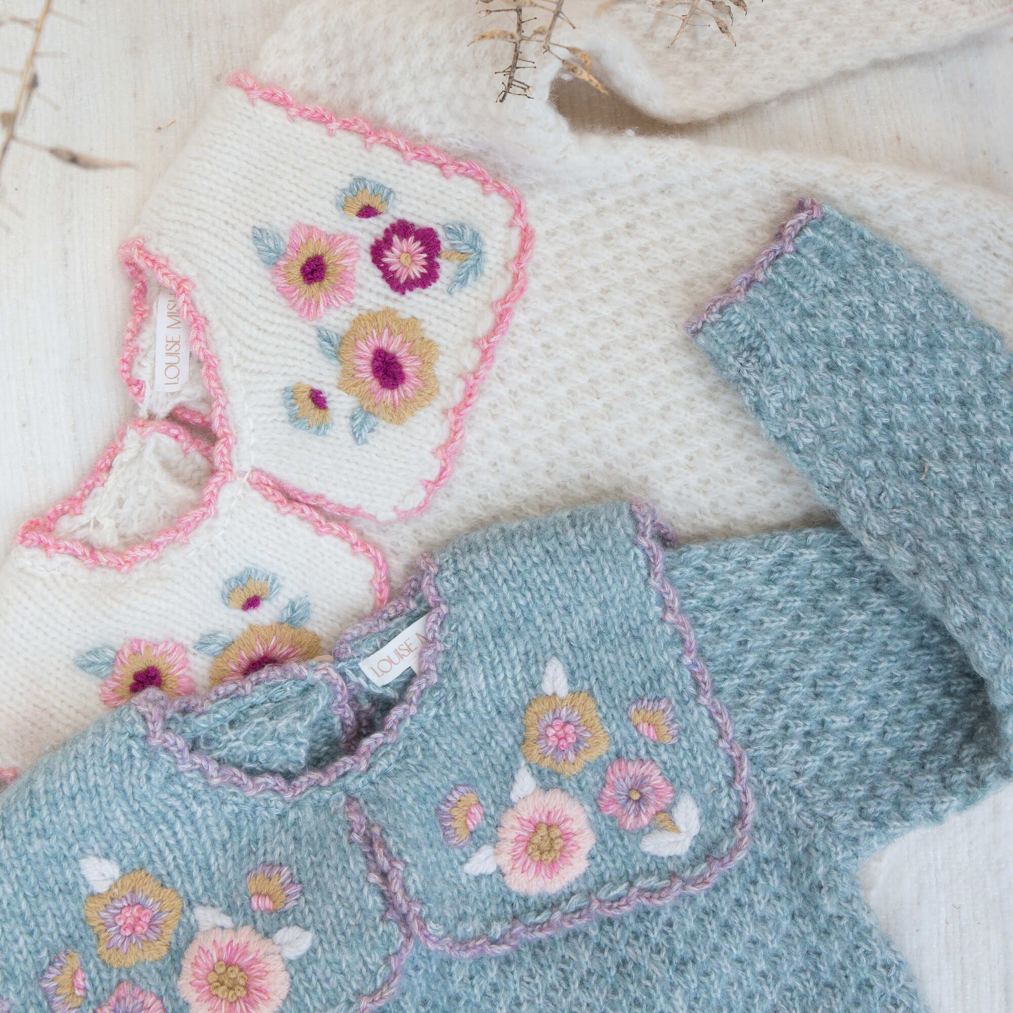 Girls White Ruffled Wool Sweater