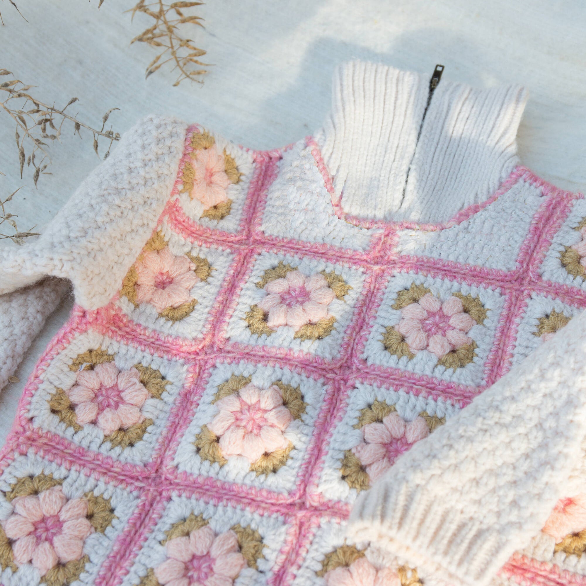 Girls White Flower Sweater