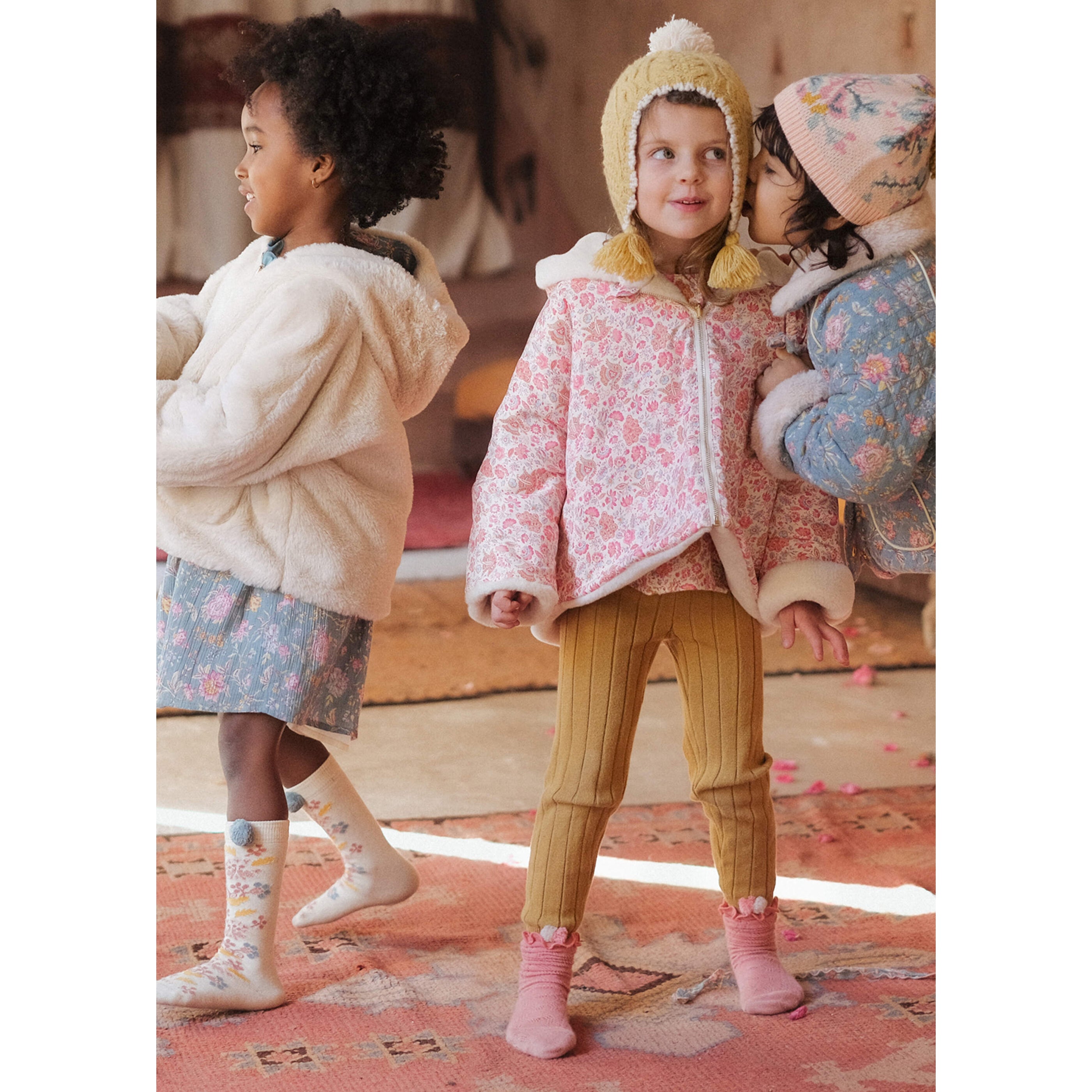 Girls Pink Floral Reversible Coat