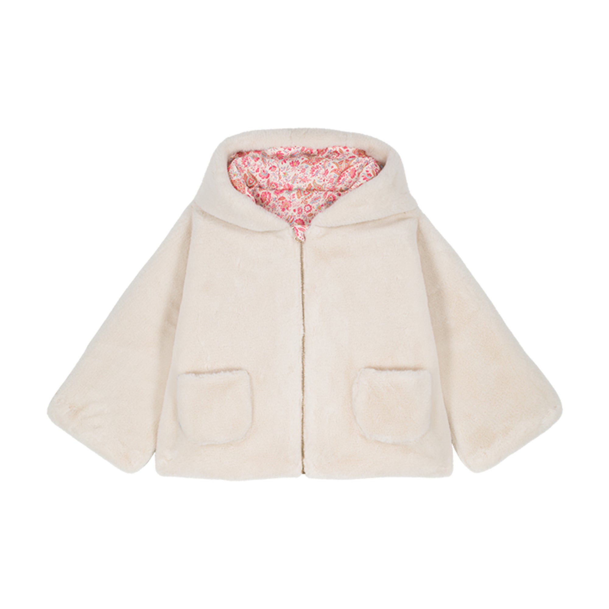 Girls Pink Floral Reversible Coat