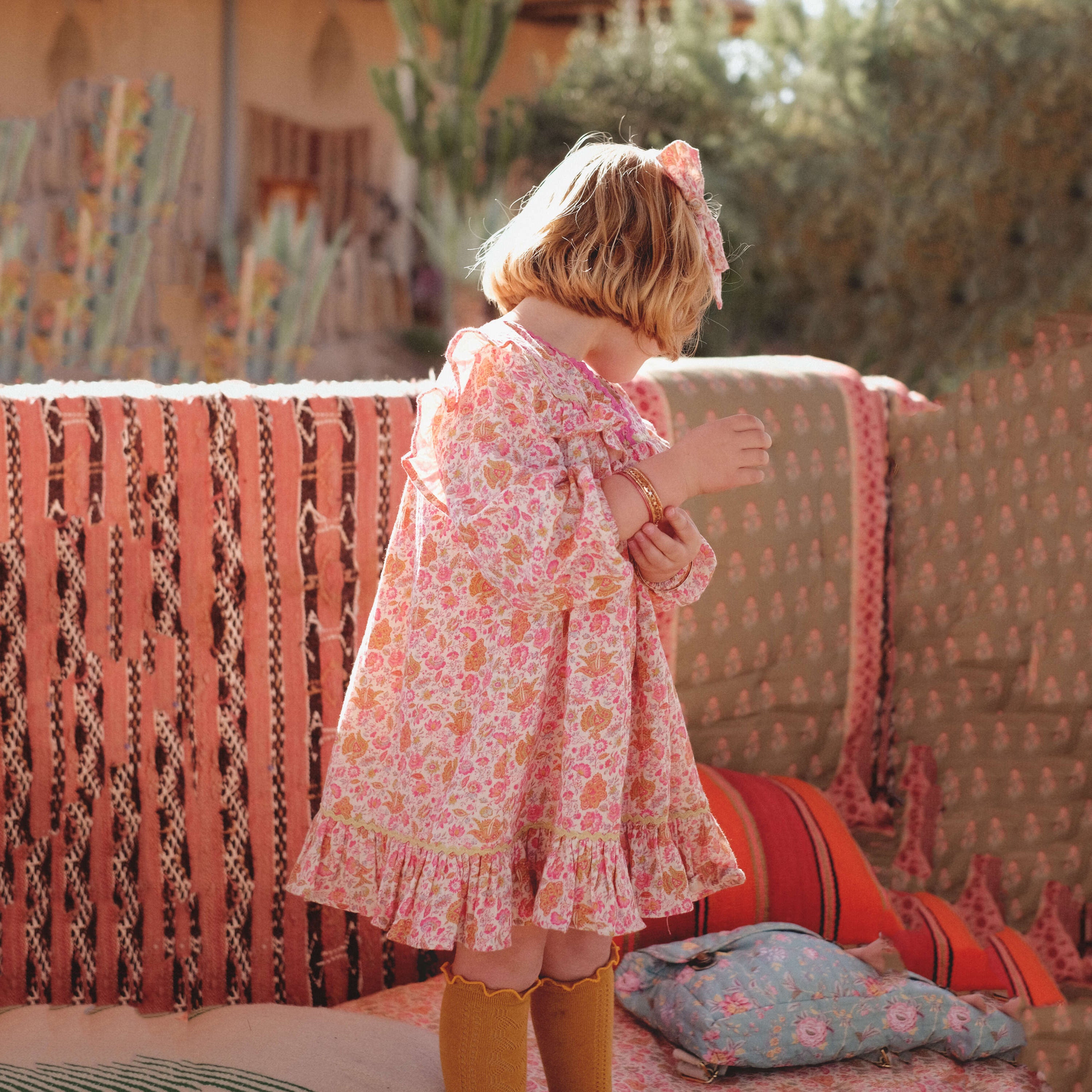 Girls Pink Floral Cotton Dress