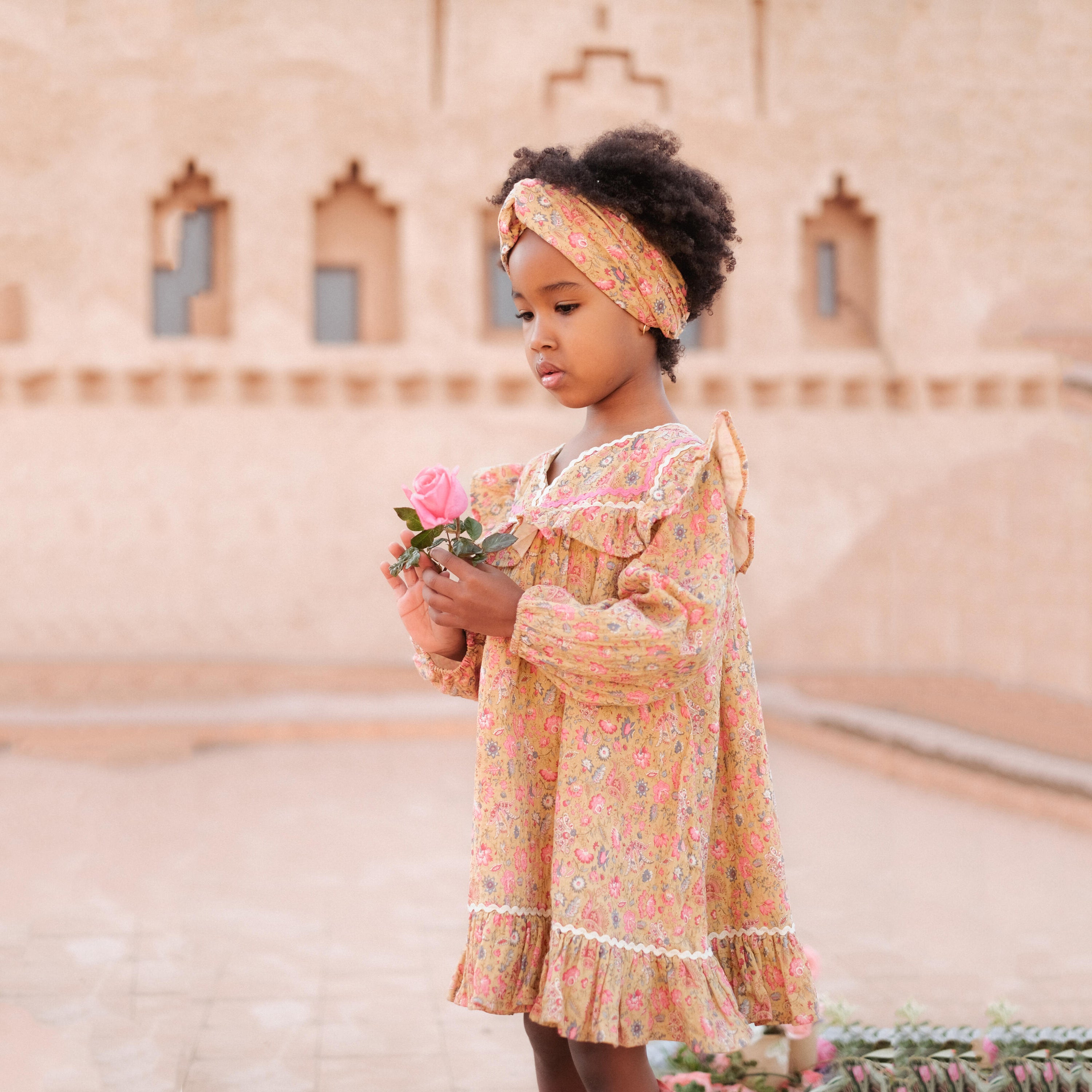Girls Yellow Flower Cotton Dress