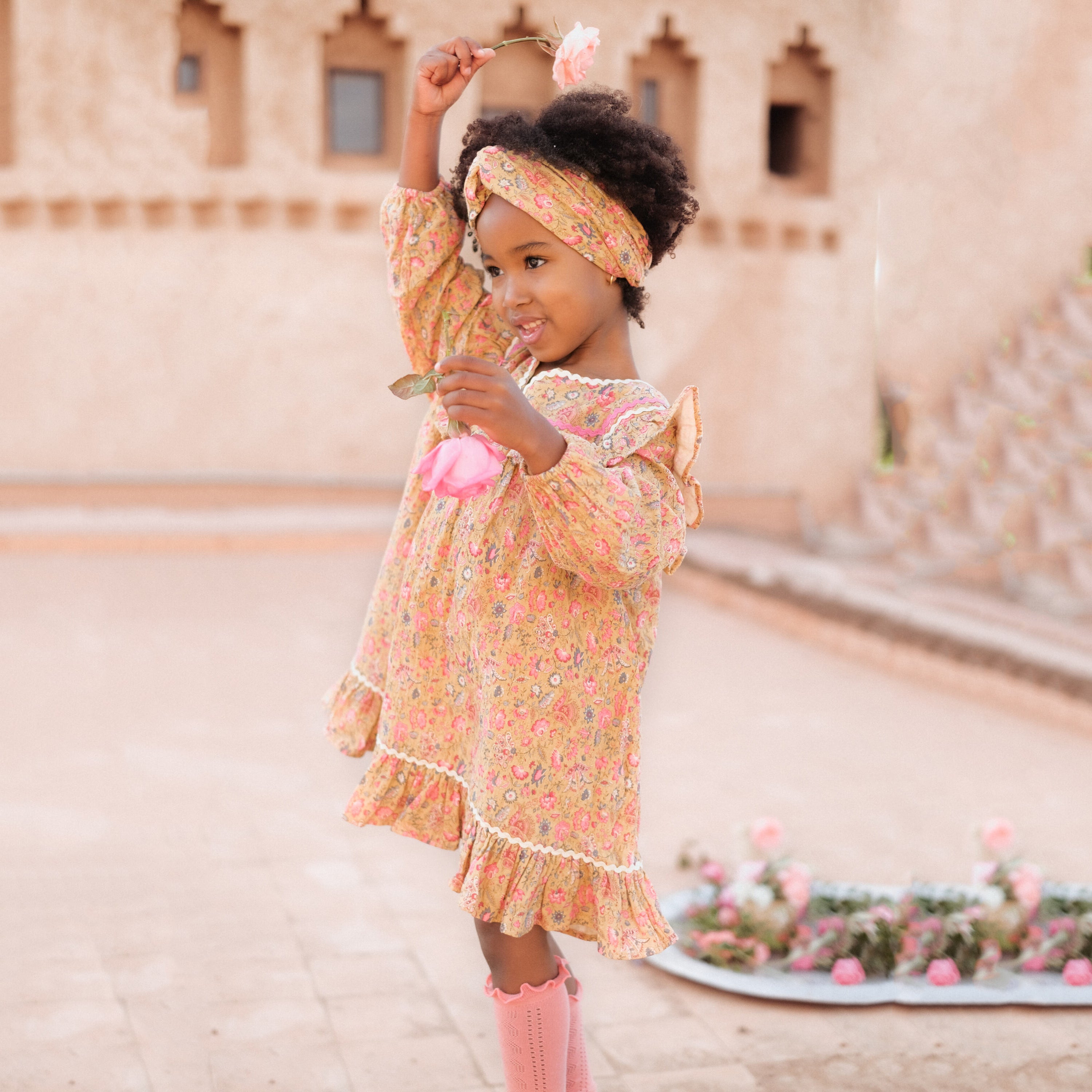 Girls Yellow Flower Cotton Dress