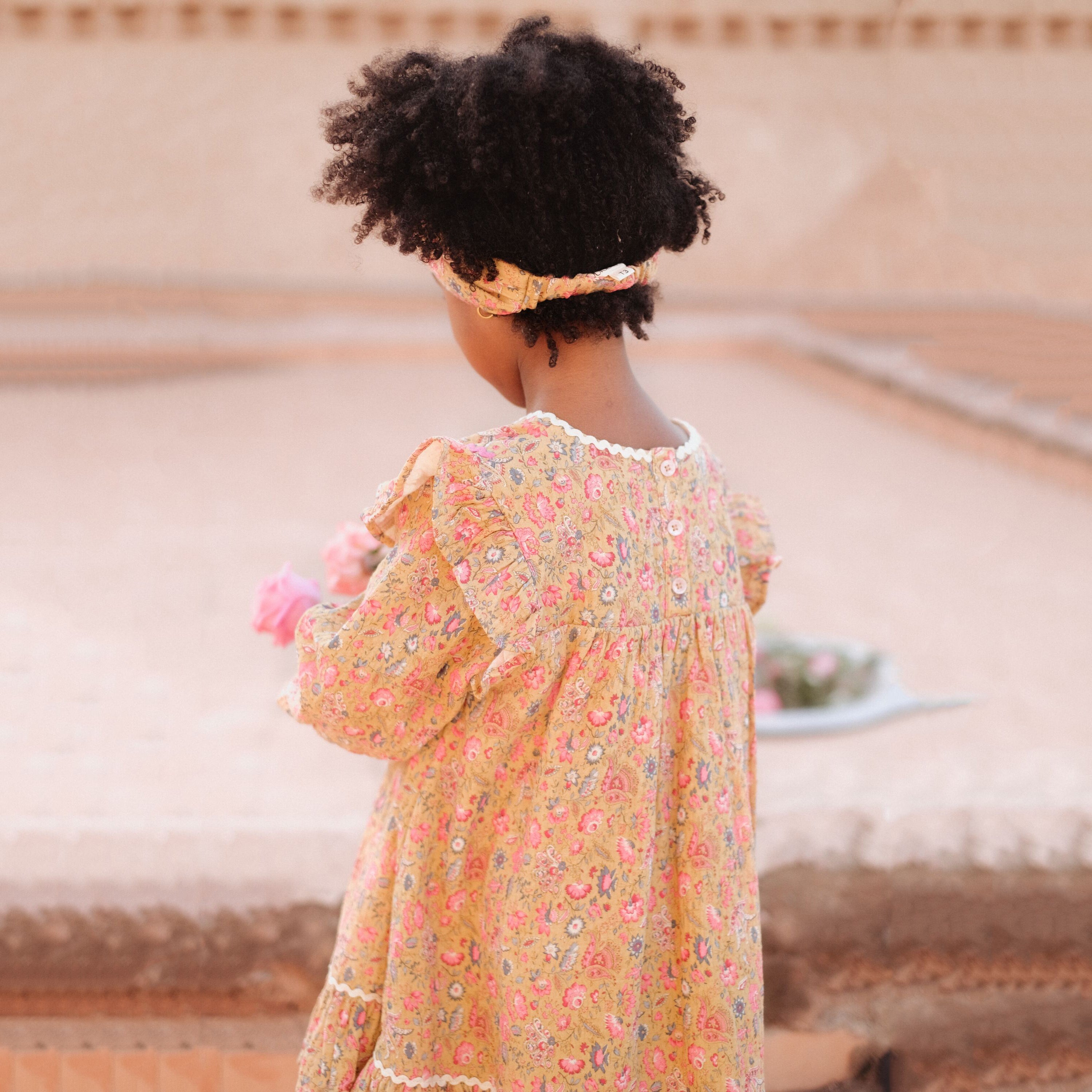 Girls Yellow Flower Cotton Dress