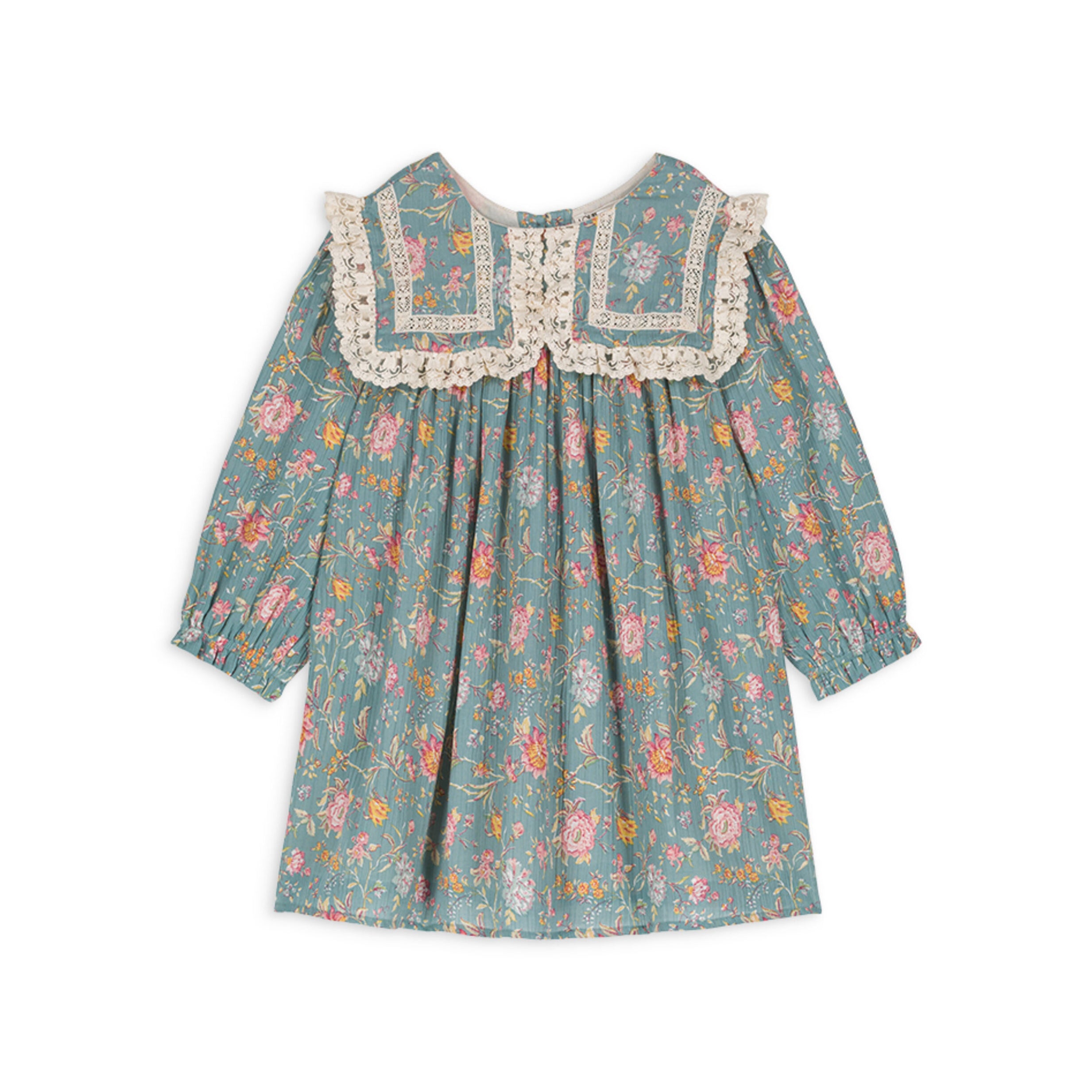 Girls Green Flowers Cotton Dress