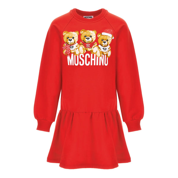 Girls Red Printed Cotton Dress