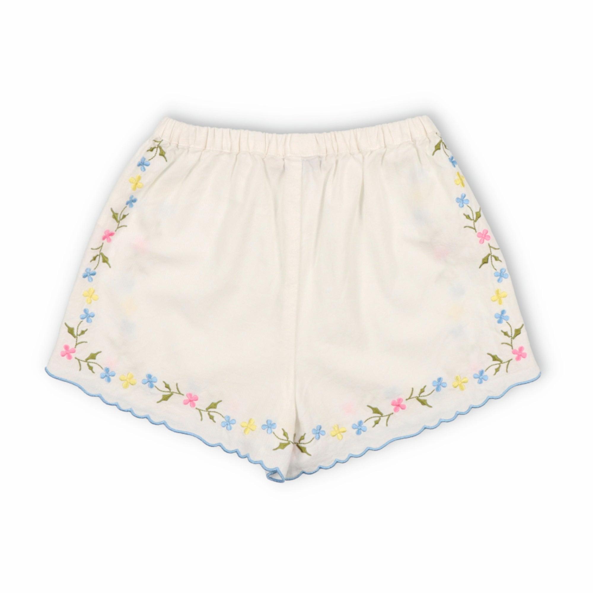 Girls White Embroidered Cotton Shorts