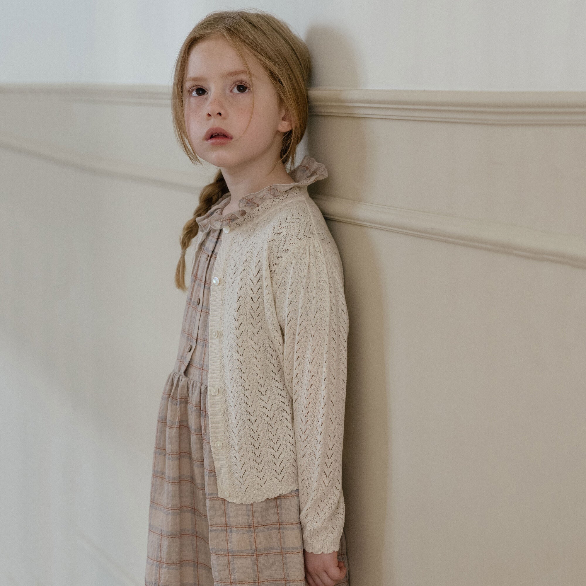 Girls Beige Knit Cardigan