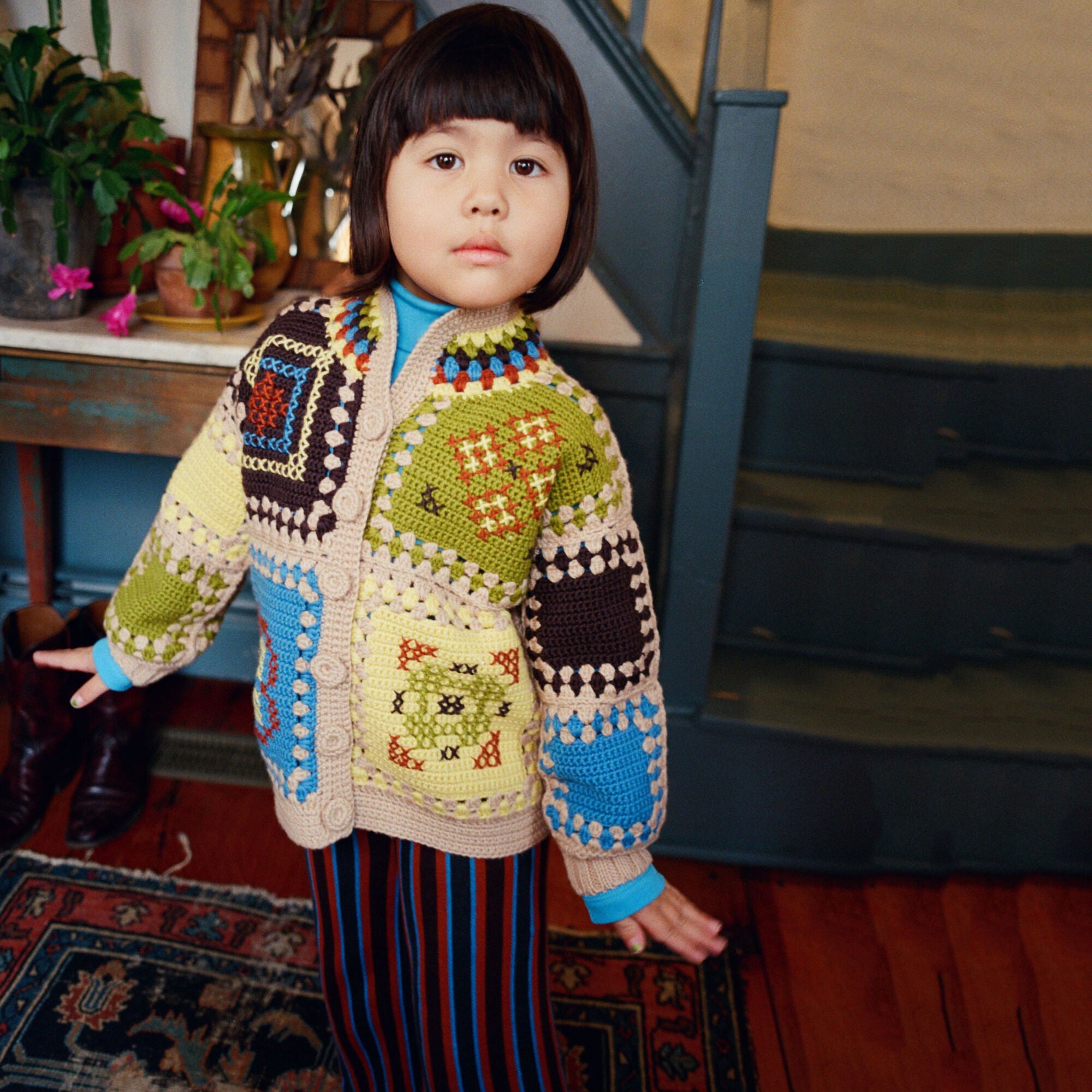 Boys & Girls Multicolor Patchwork Wool Jacket