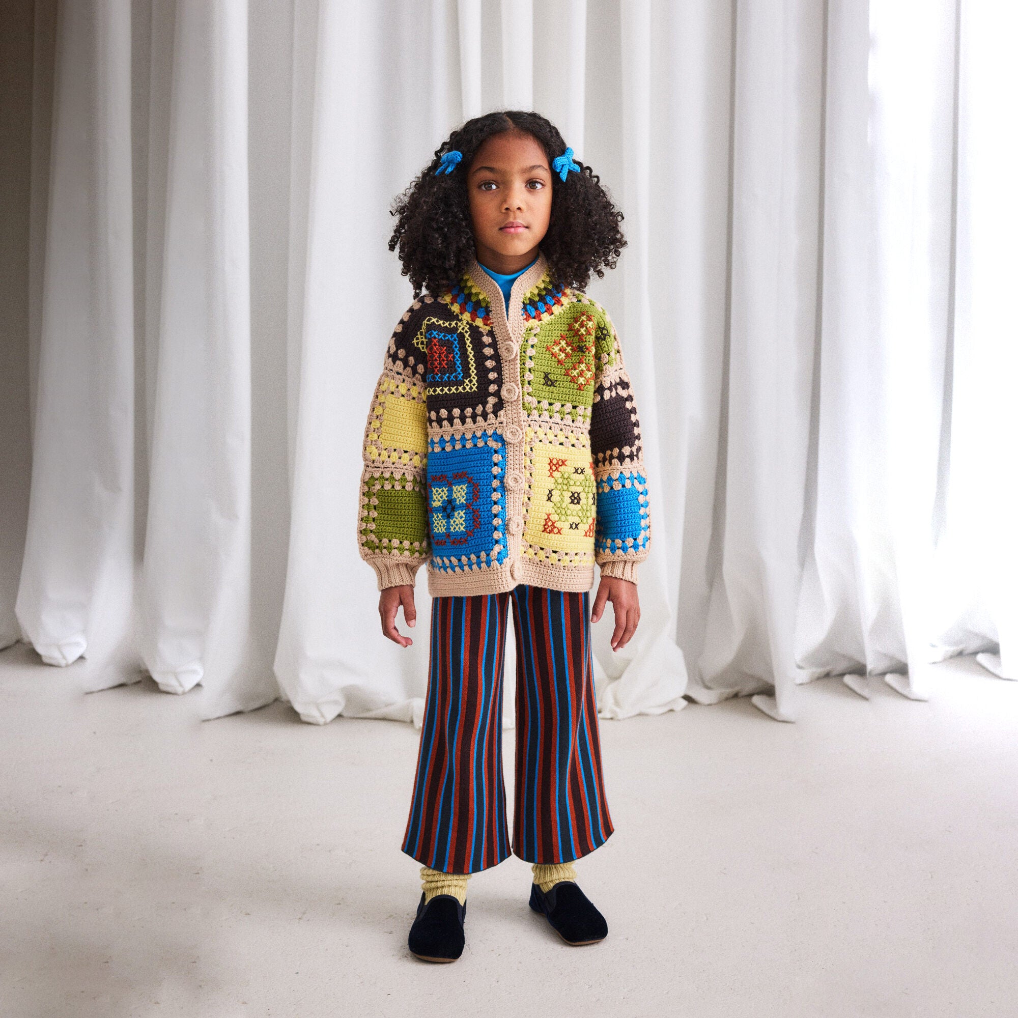 Boys & Girls Multicolor Patchwork Wool Jacket