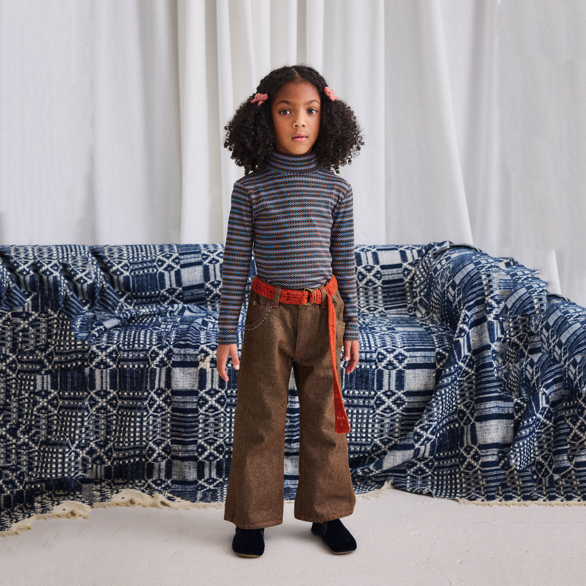 Boys & Girls Brown Stripes Cotton Turtleneck