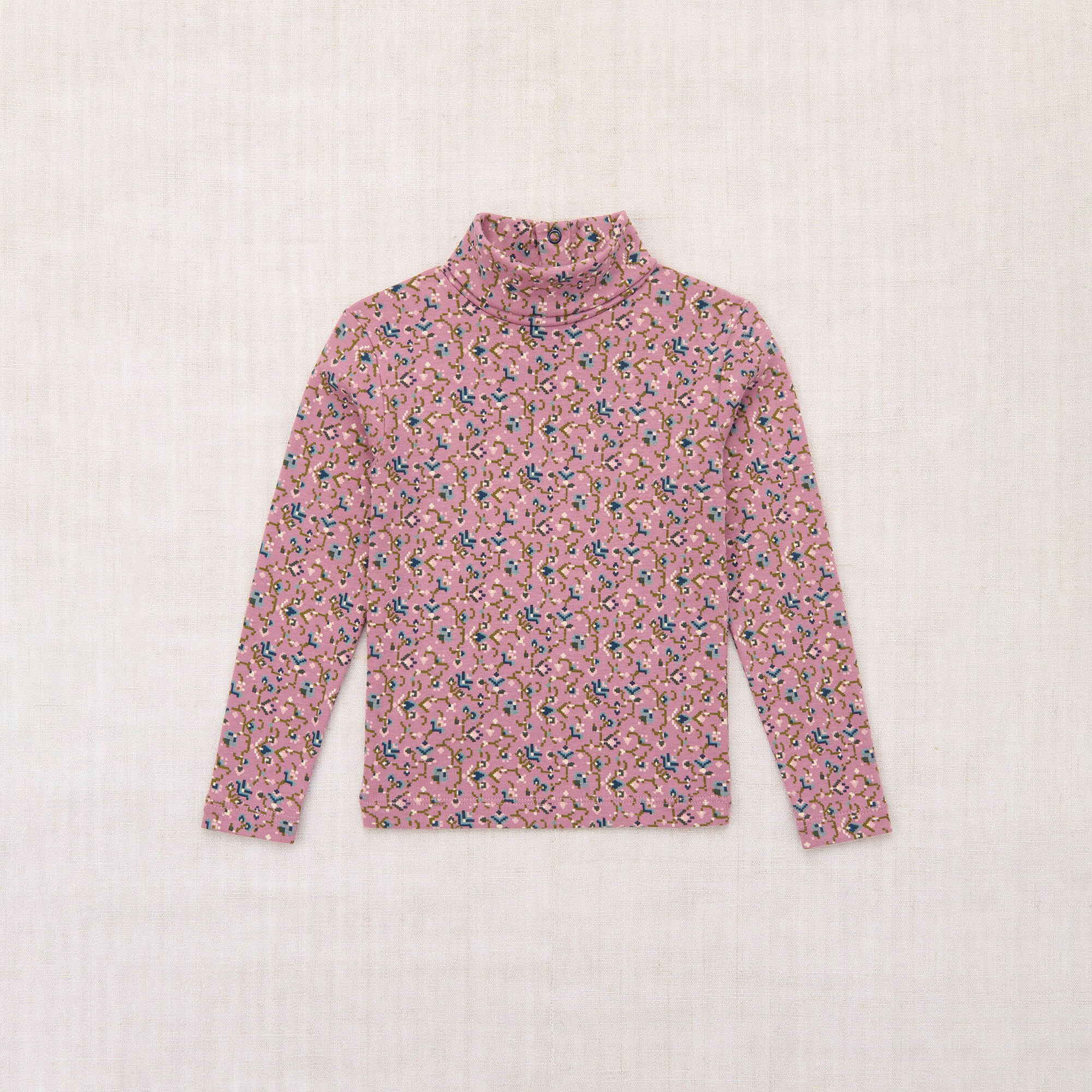 Girls Pink Pattern Cotton Turtleneck