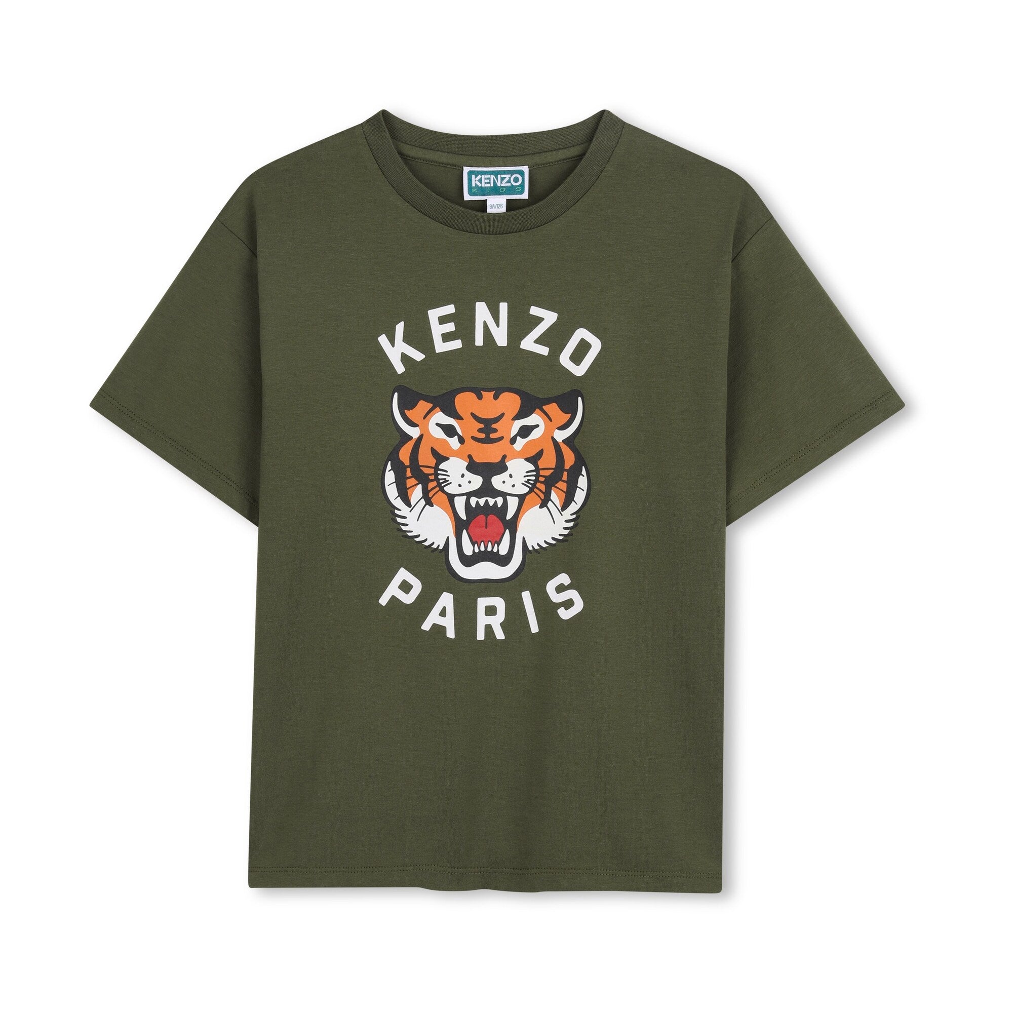 Boys & Girls Green Tiger Printed Cotton T-Shirt