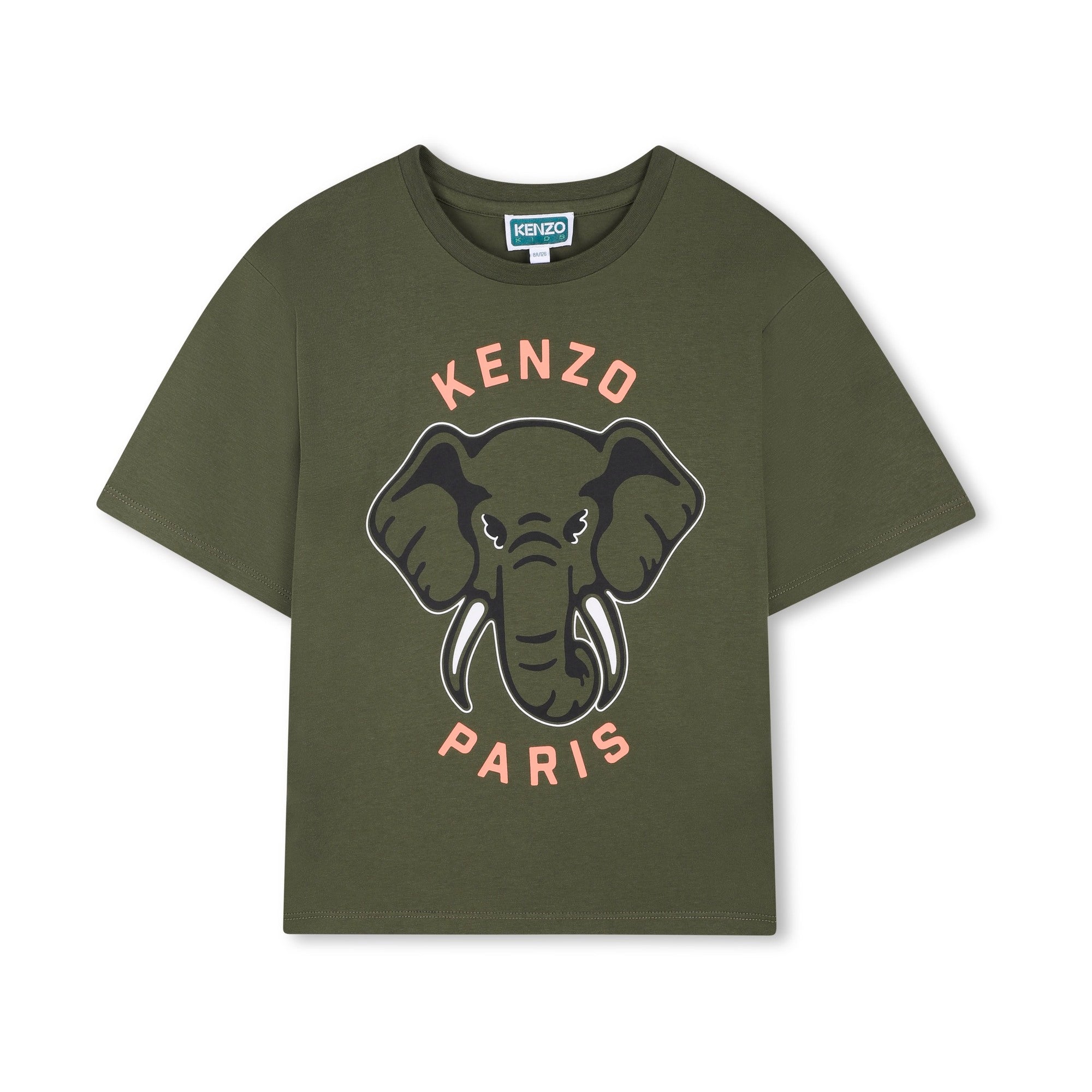 Girls Green Elephant Printed Cotton T-Shirt