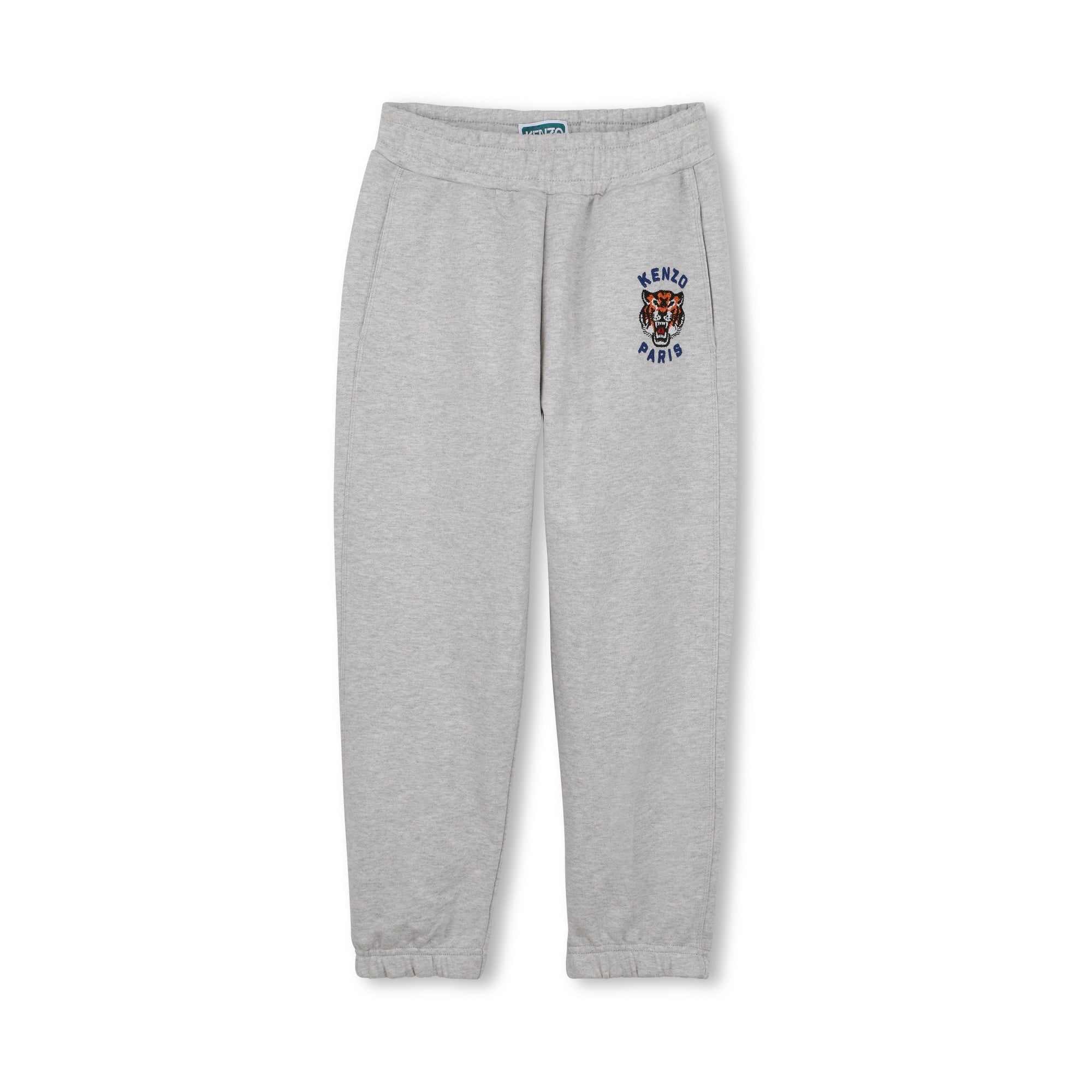 Boys & Girls Grey Embroidered Tiger Cotton Trousers