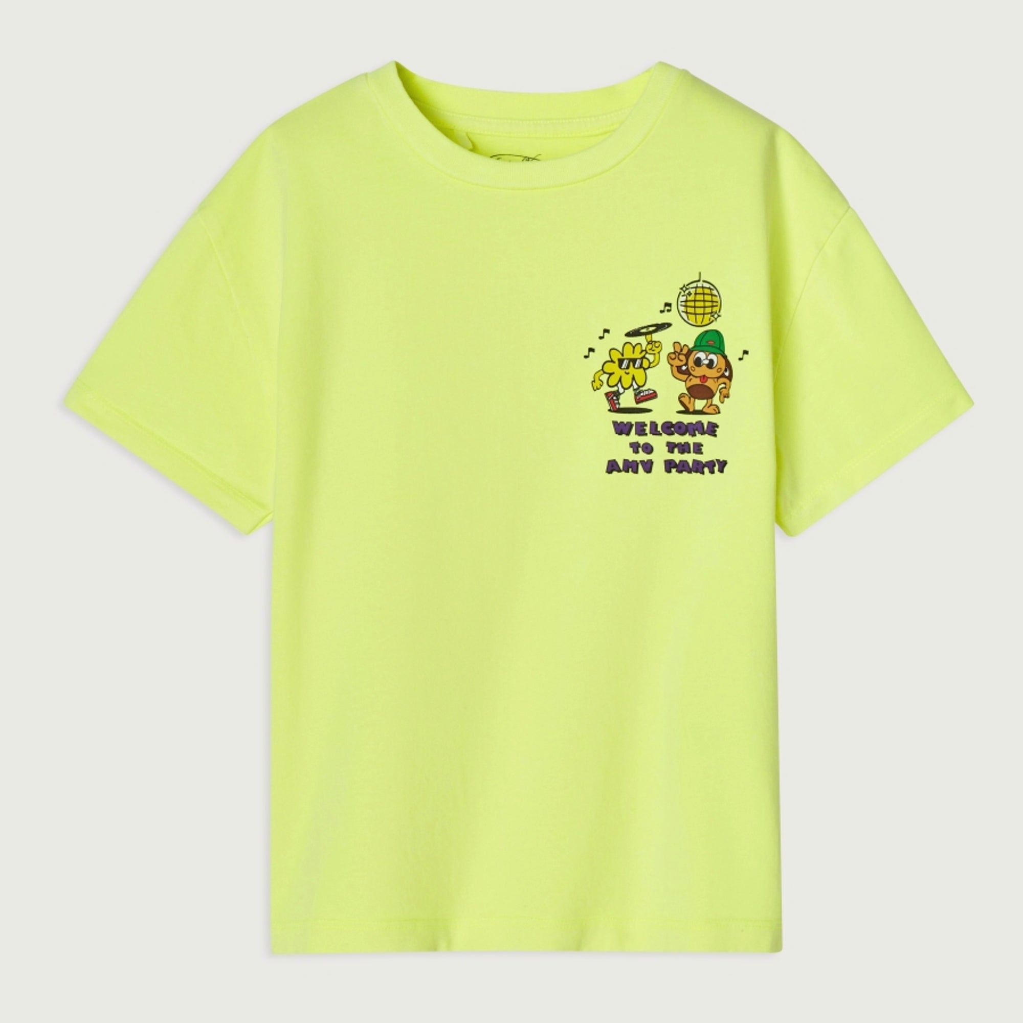 Boys & Girls Fluo Yellow Printed Cotton T-Shirt