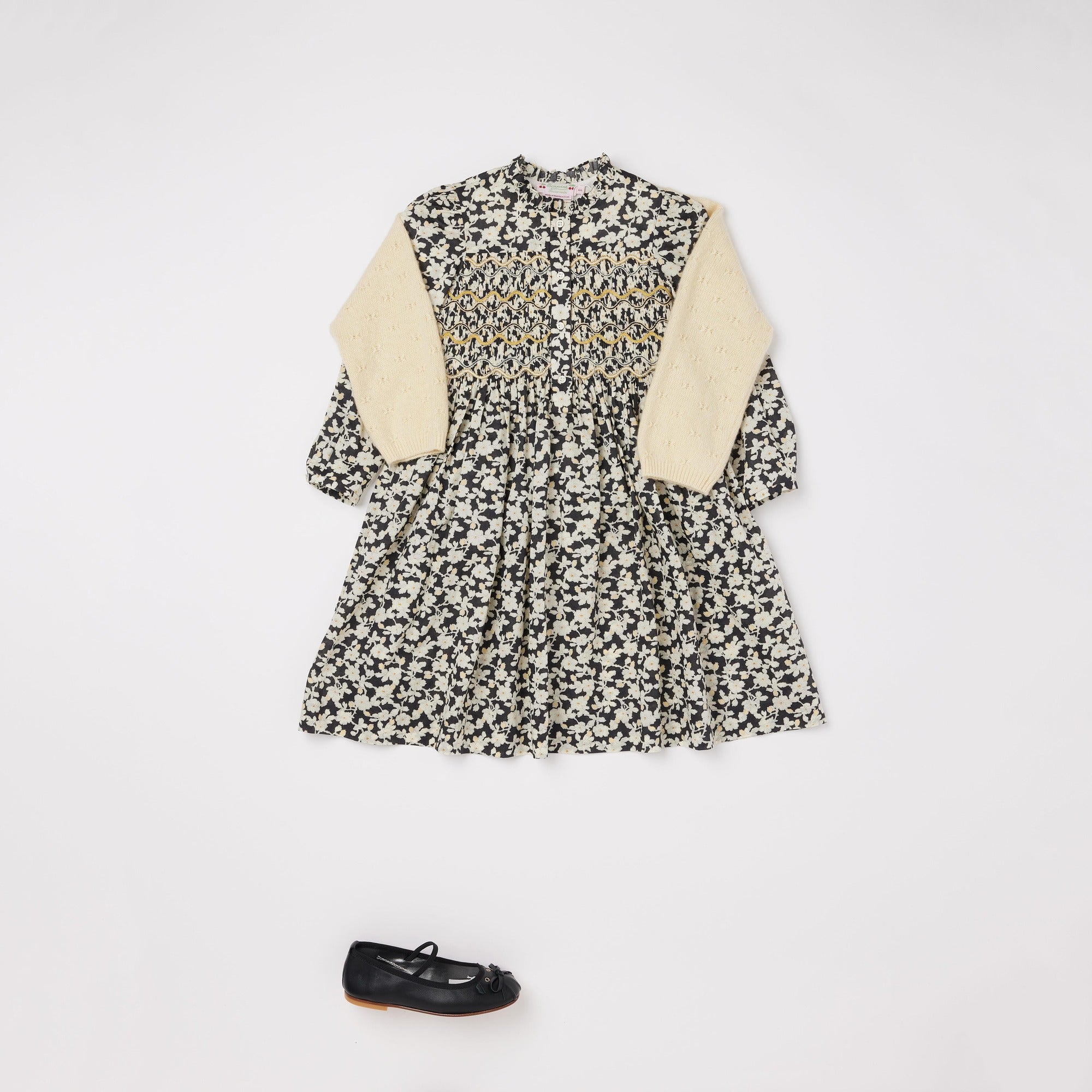 Girls Black Printed Cotton Dress