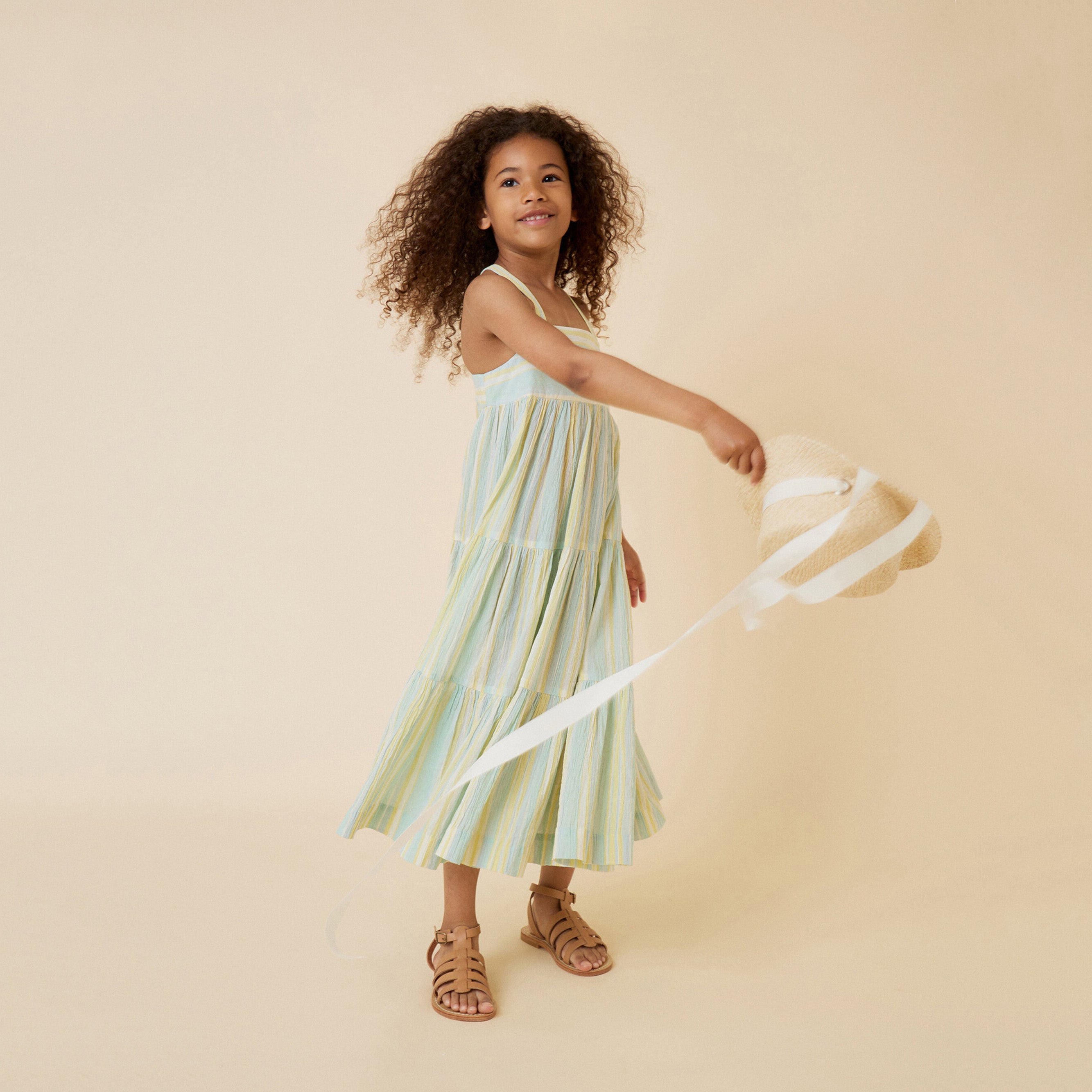 Girls Mint Stripes Cotton Dress