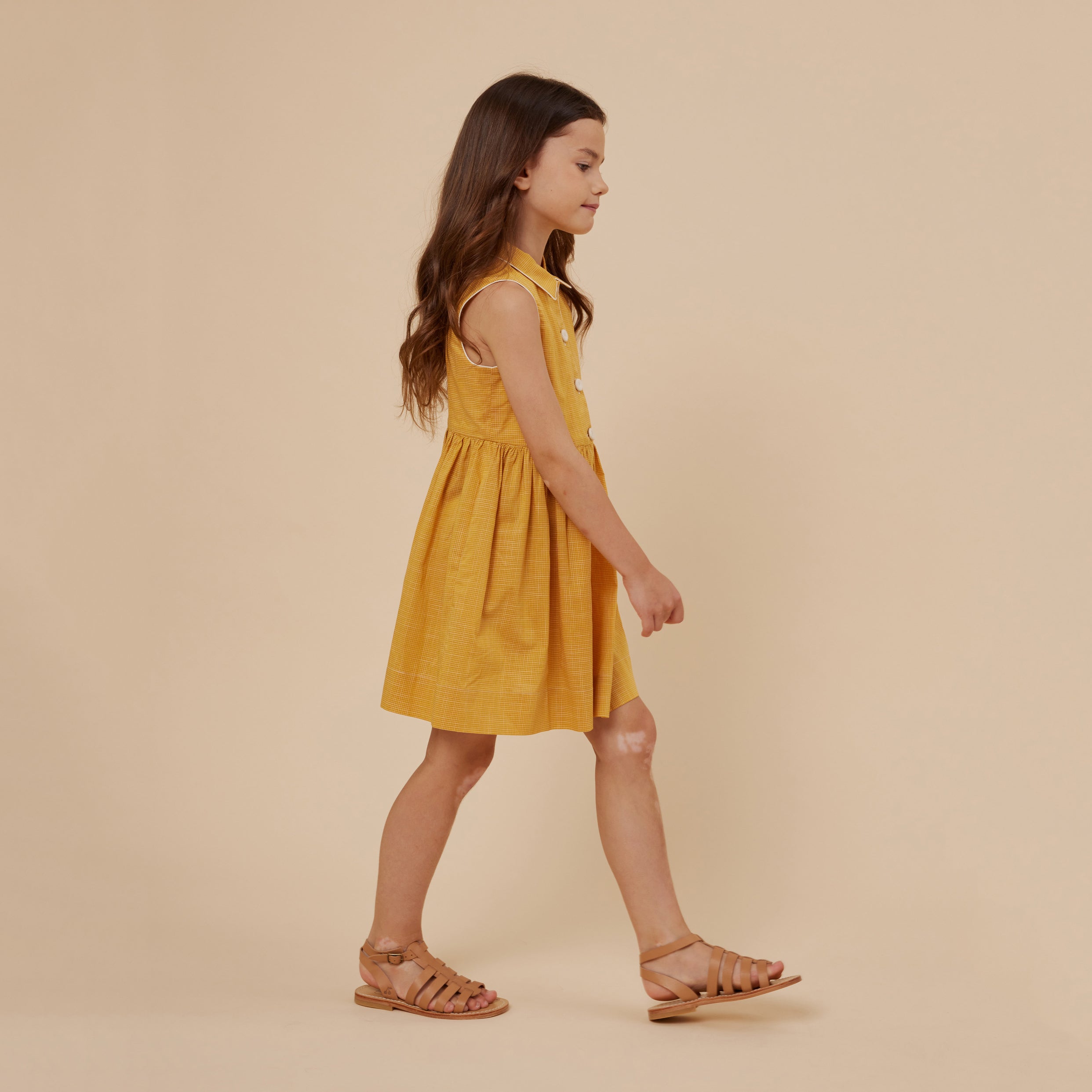 Girls Yellow Check Cotton Dress