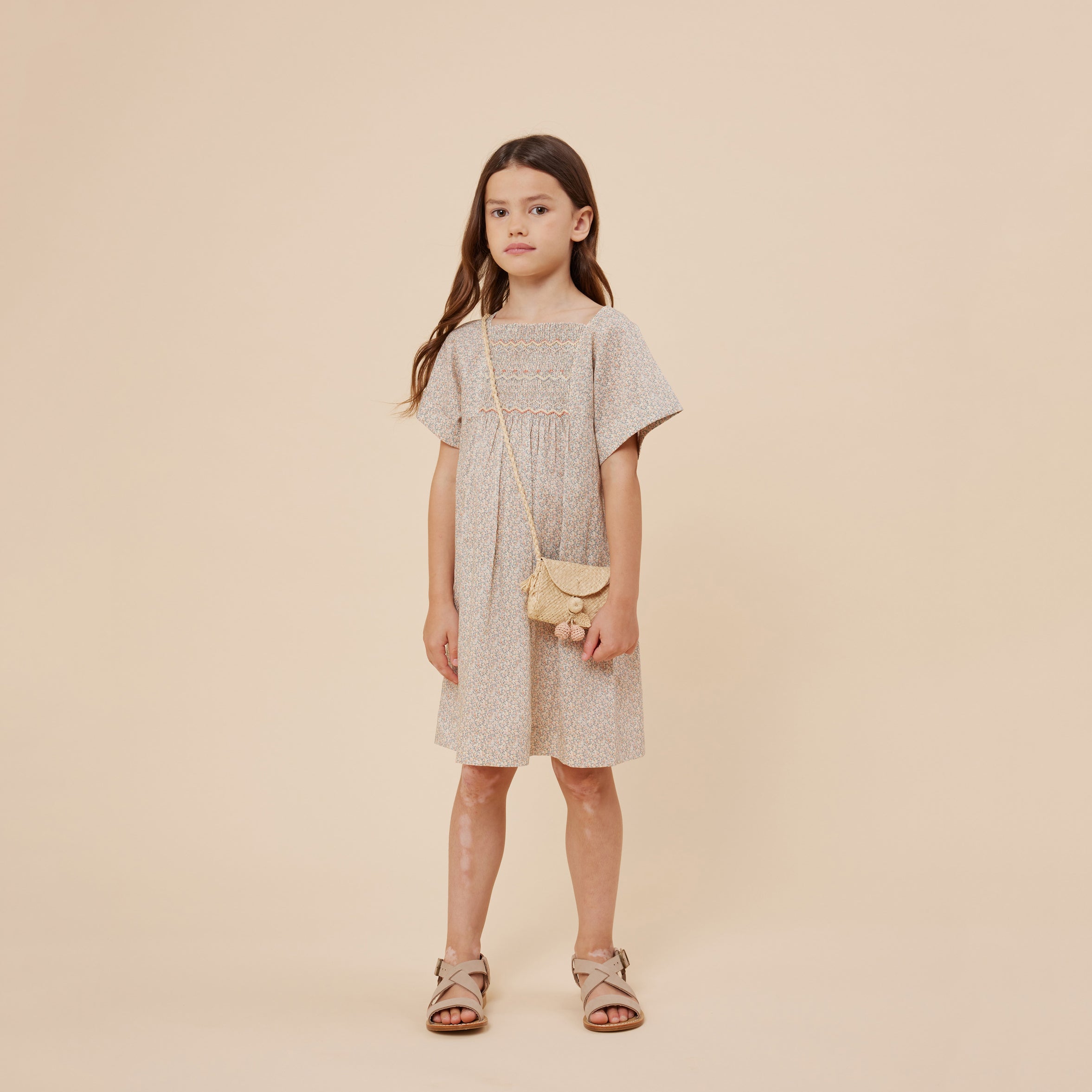 Girls Beige Raphia Shoulder Bag