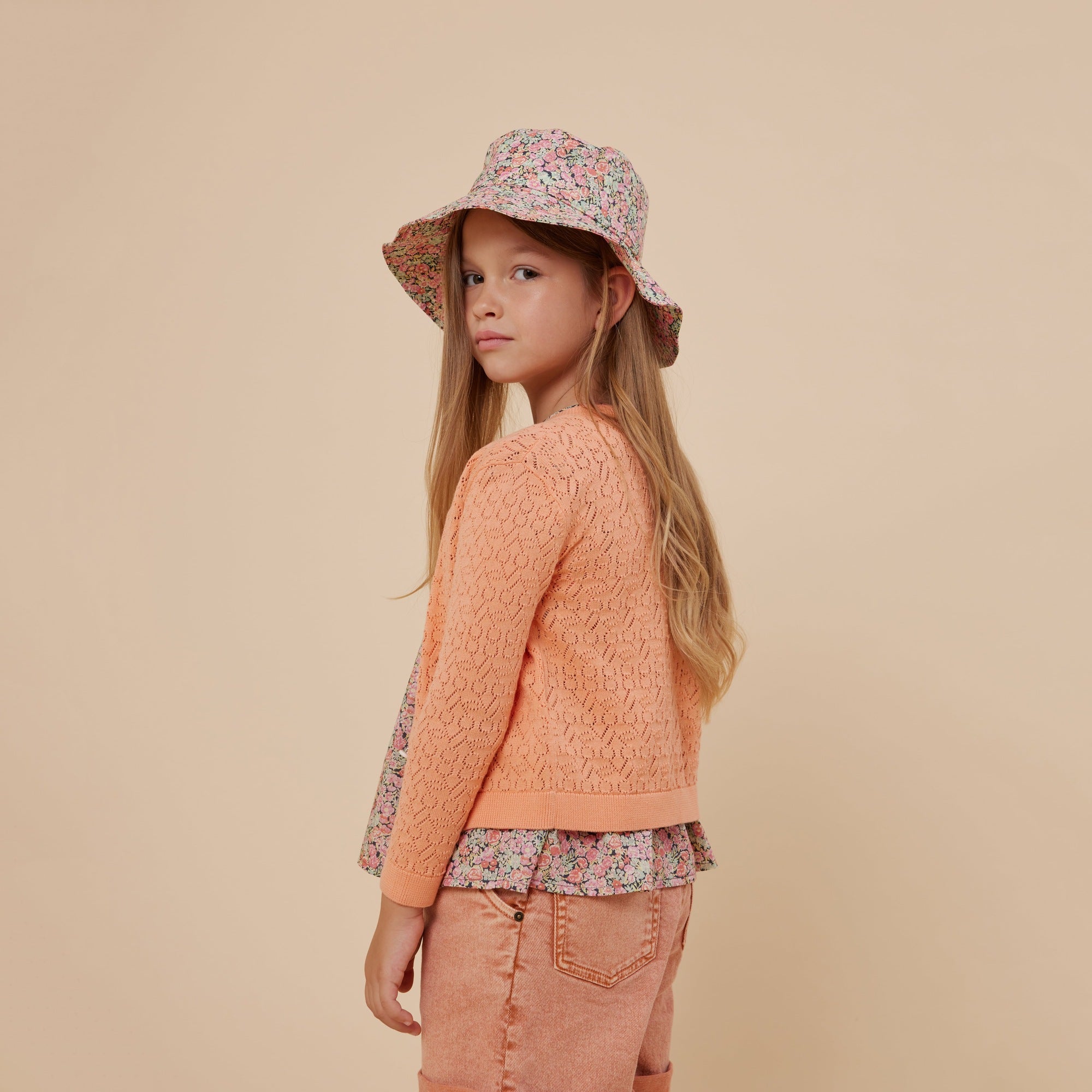 Girls Apricot Hollow Logo Cotton Cardigan