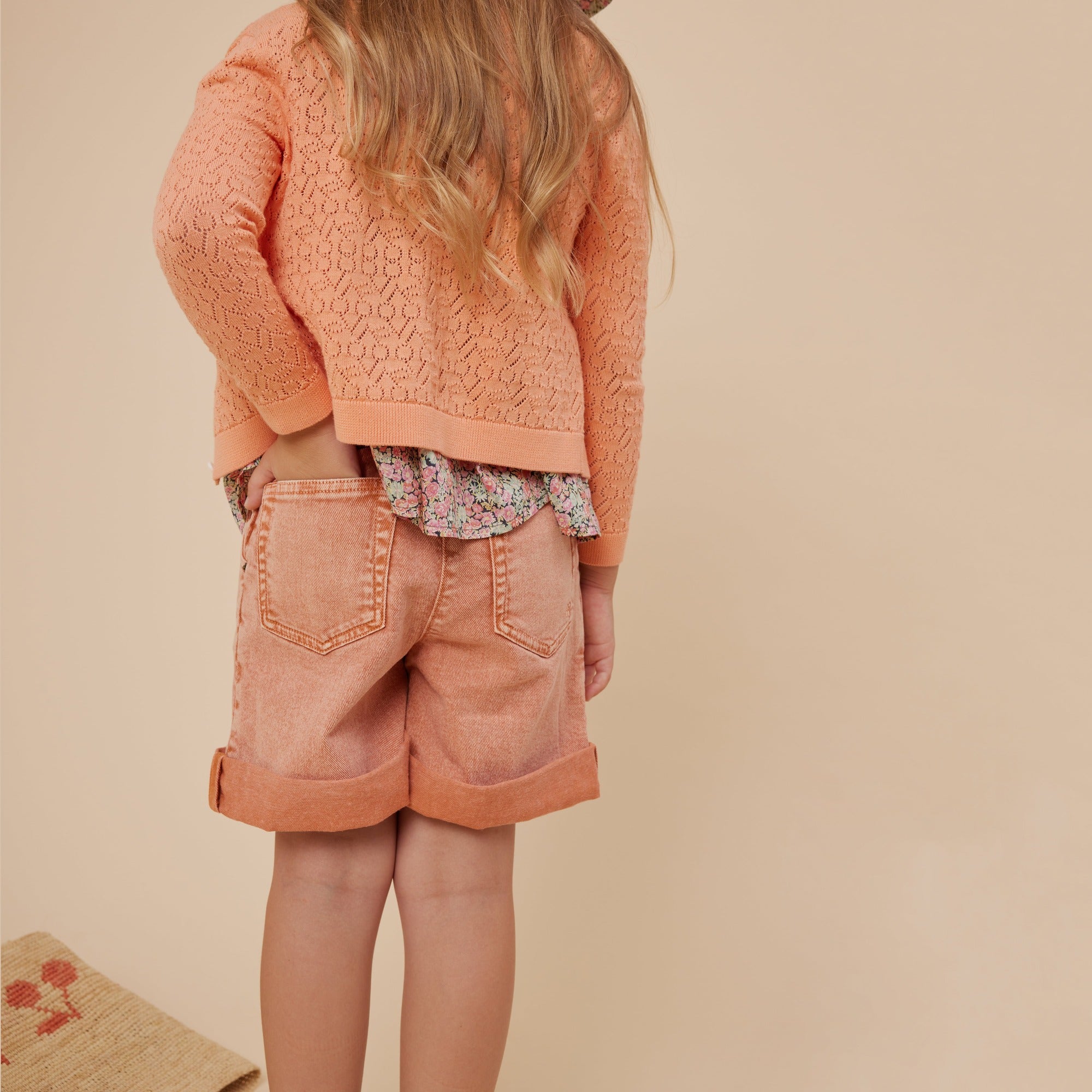 Girls Apricot Hollow Logo Cotton Cardigan