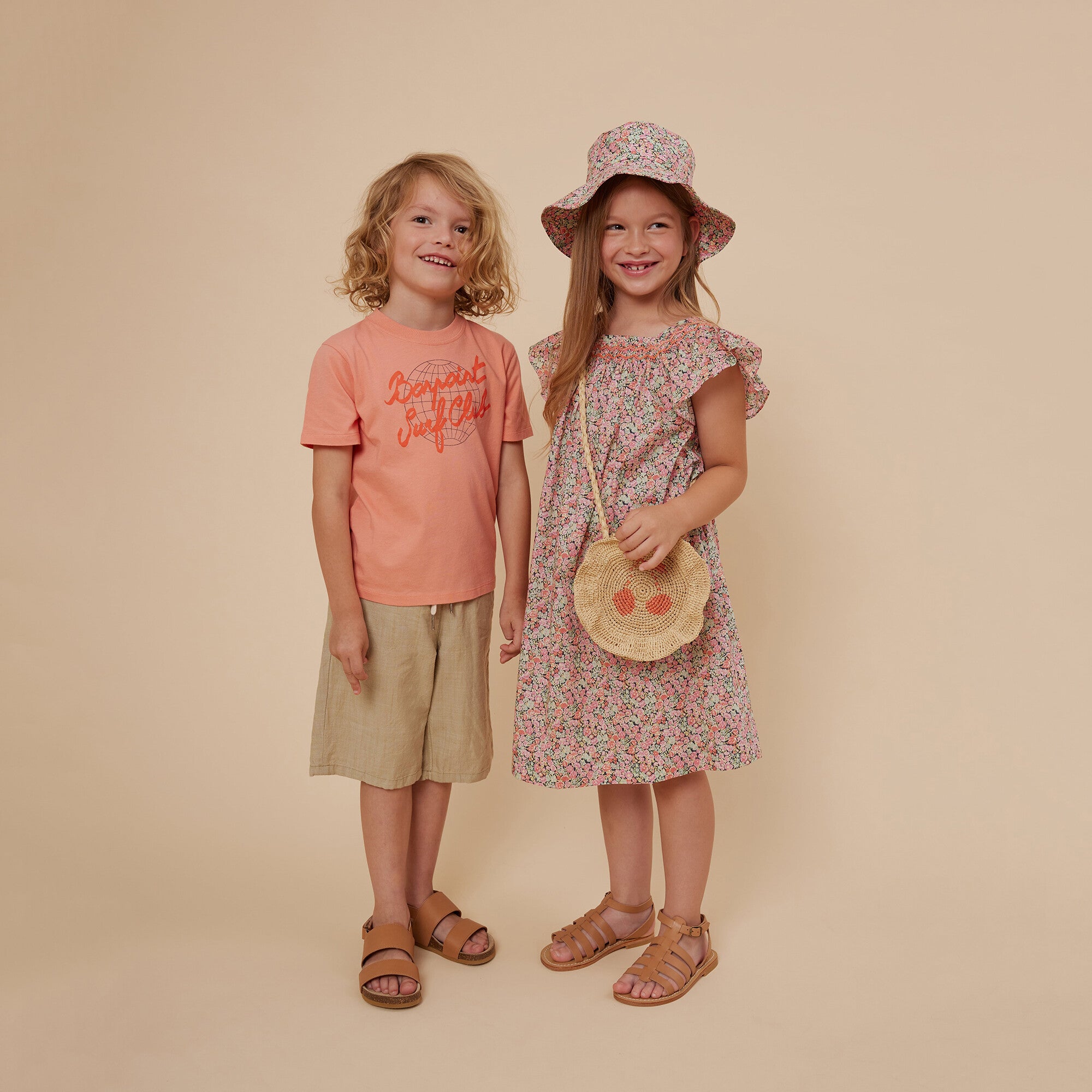Girls Beige Logo Raphia Shoulder Bag