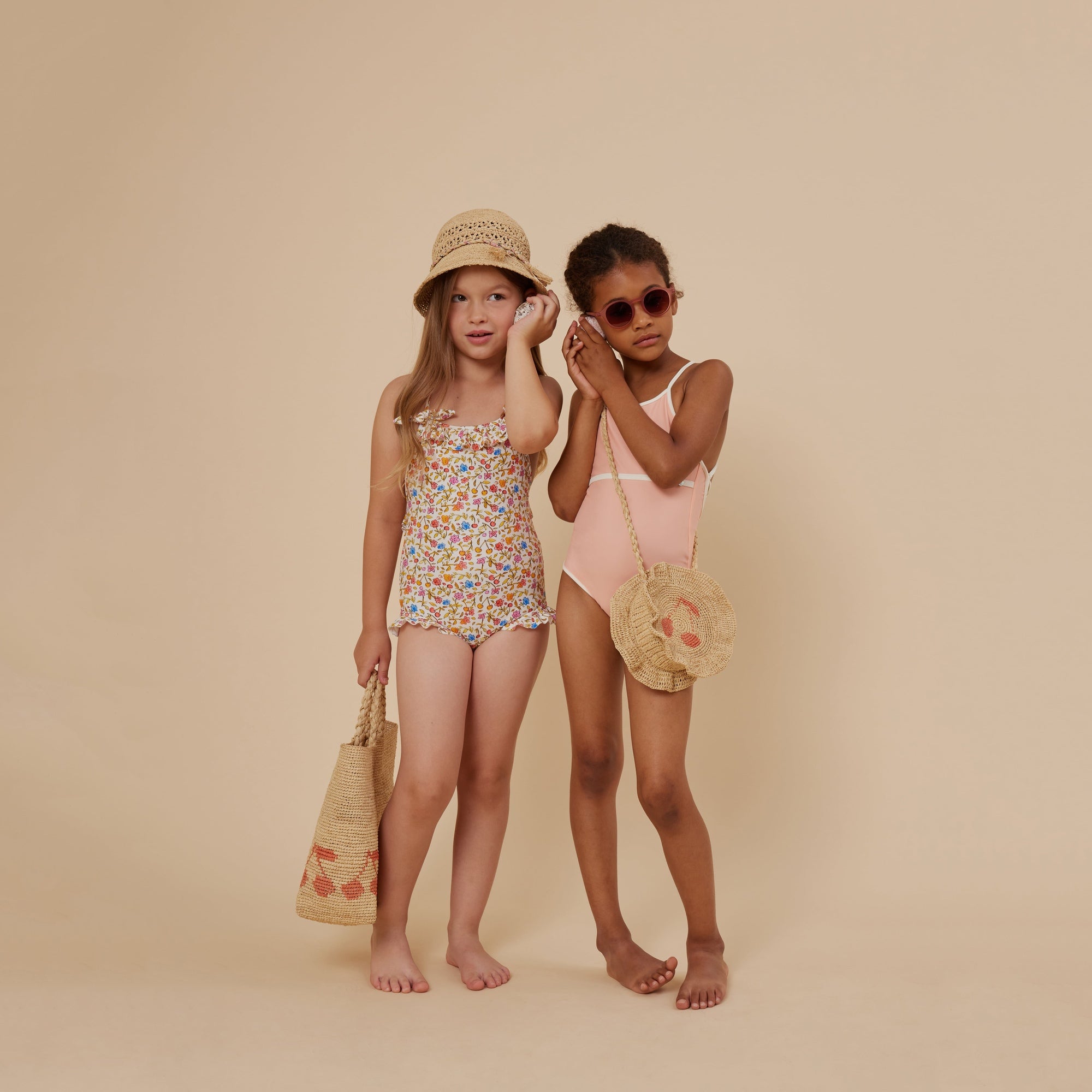 Girls Orange Floral Swimsuit