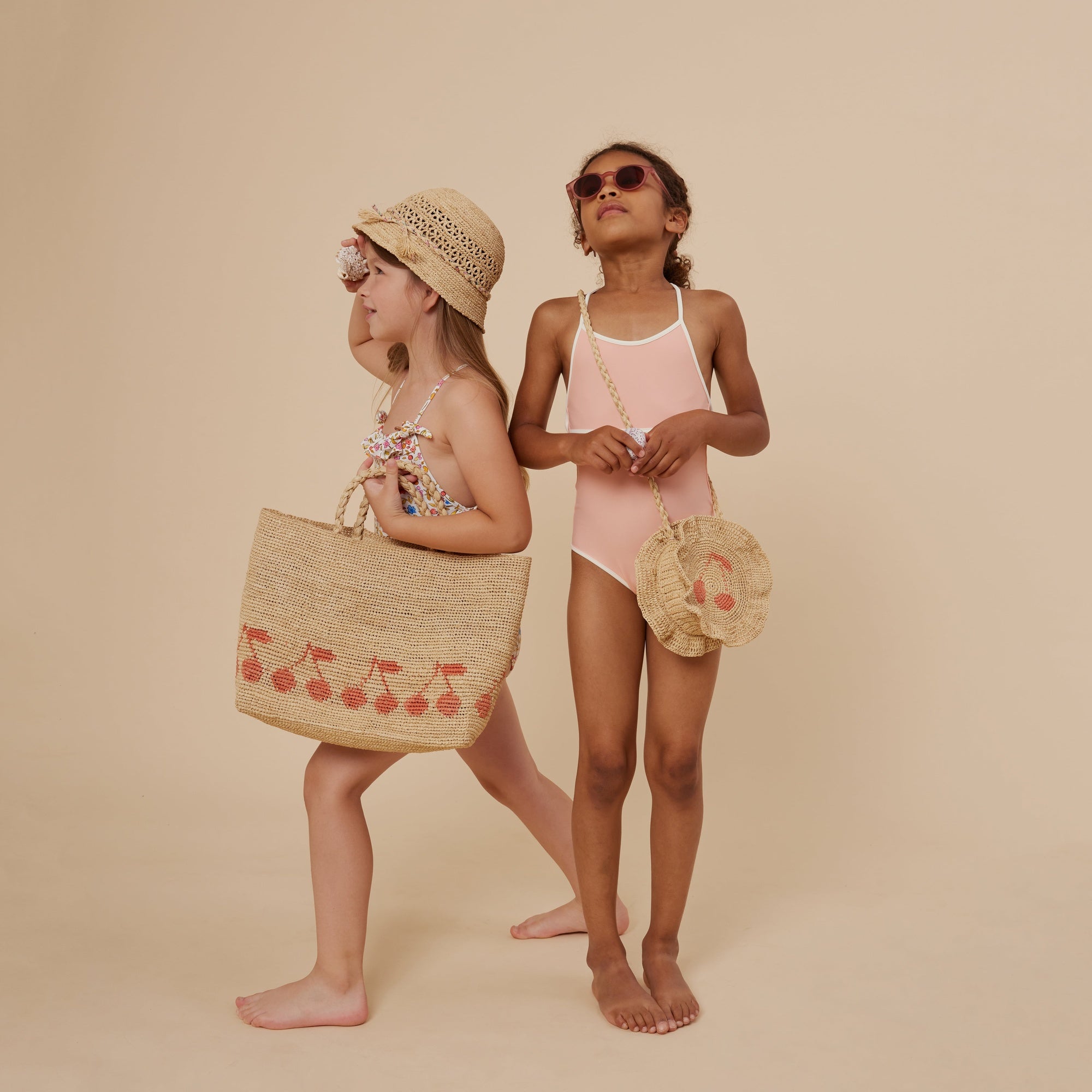 Girls Orange Floral Swimsuit