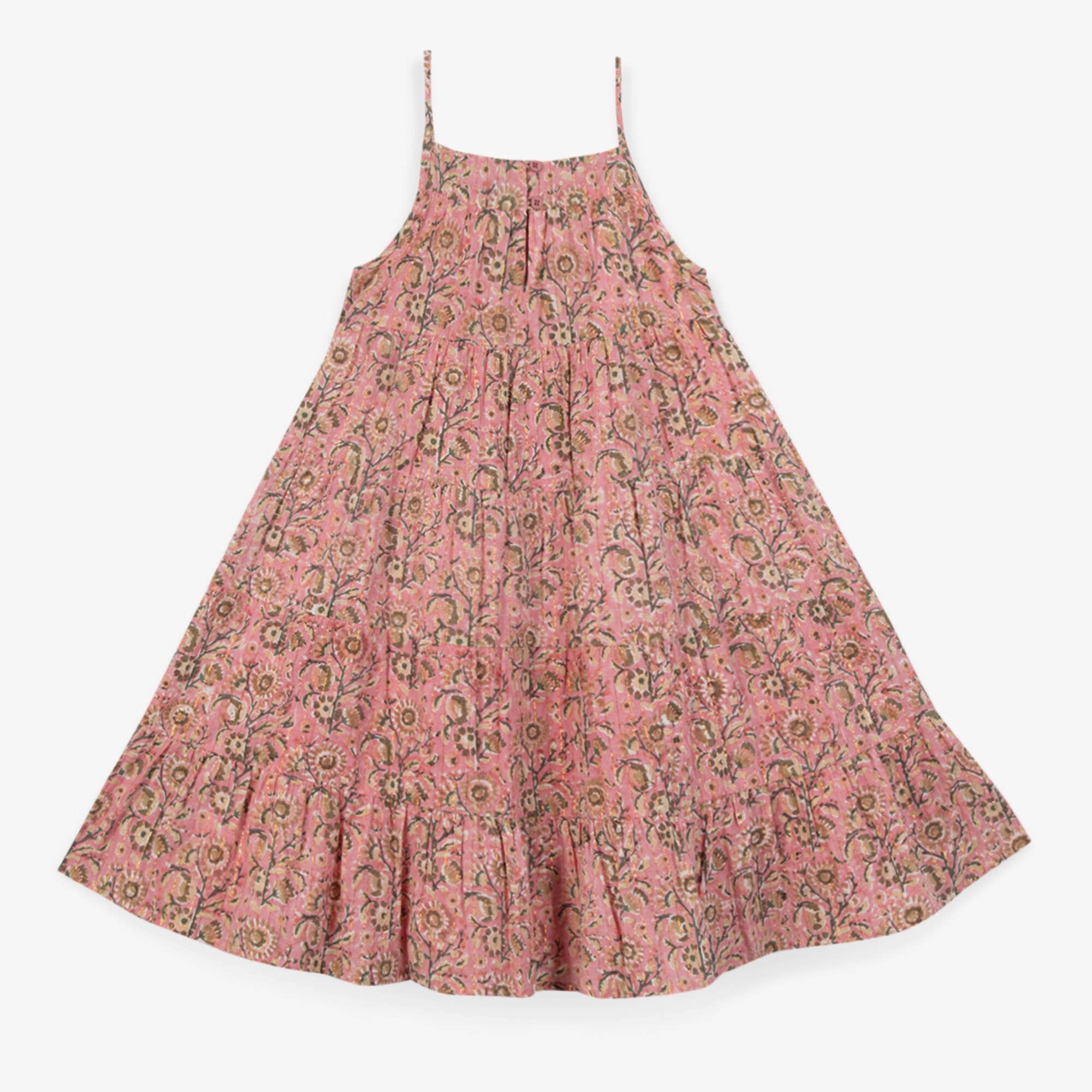 Girls Pink Flower Cotton Starp Dress