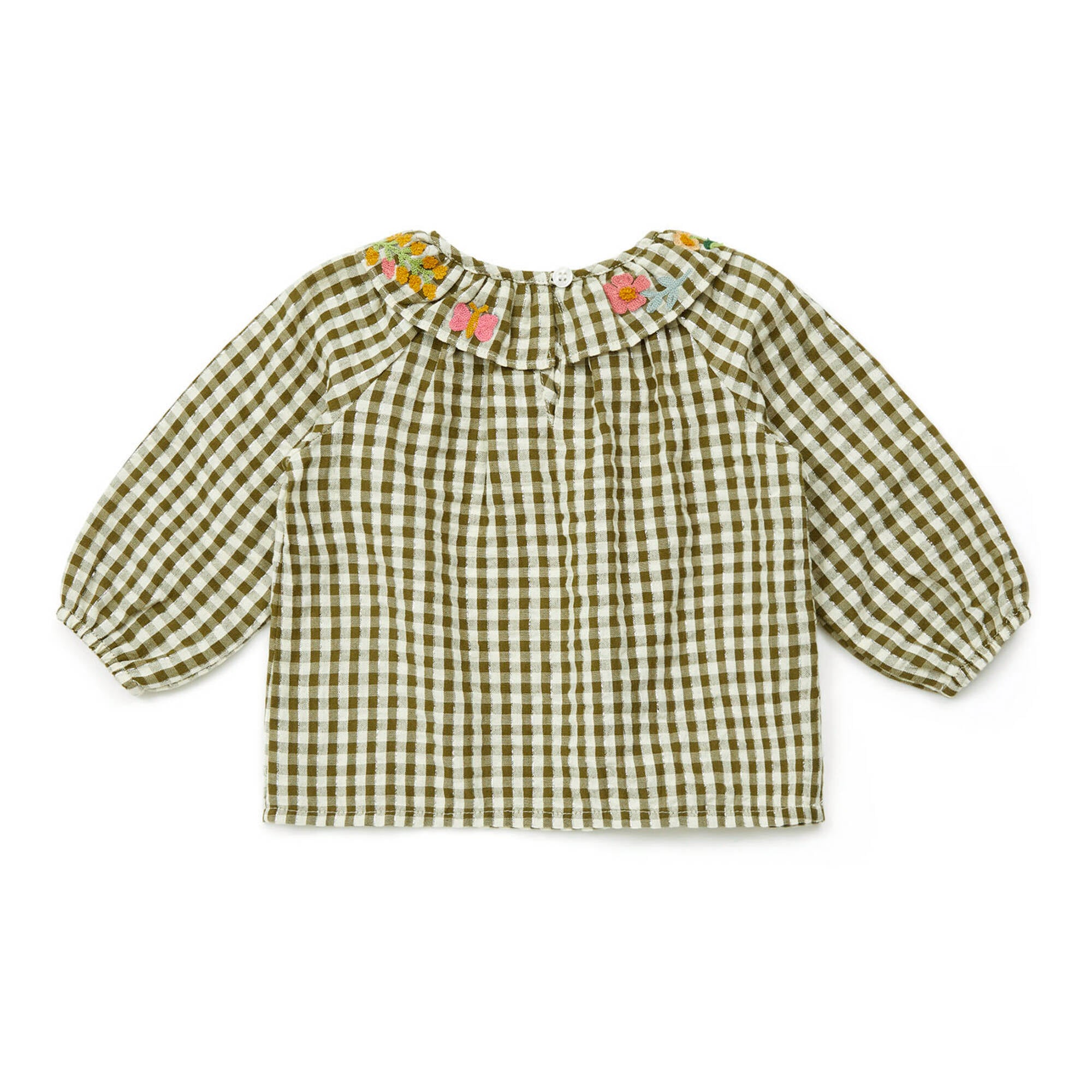 Baby Girls Green Check Embroidered Cotton Top