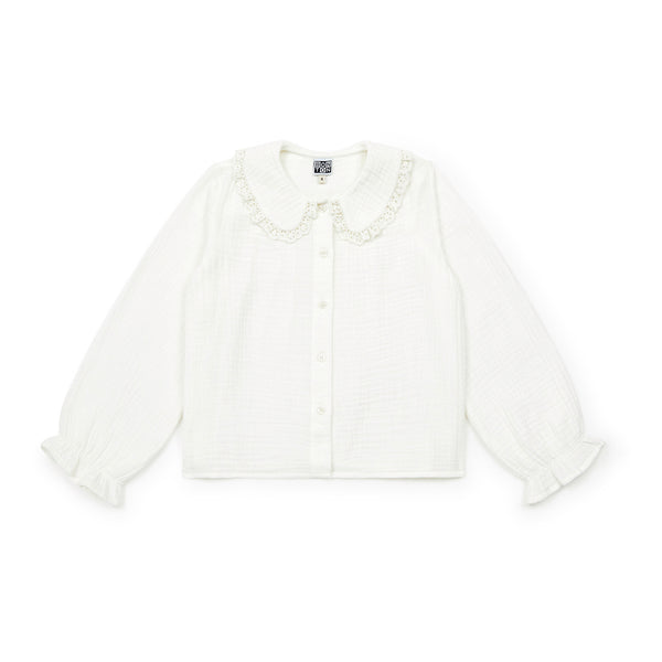 Girls White Ruffled Cotton Shirt