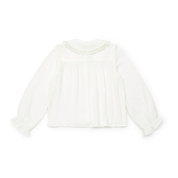 Girls White Ruffled Cotton Shirt